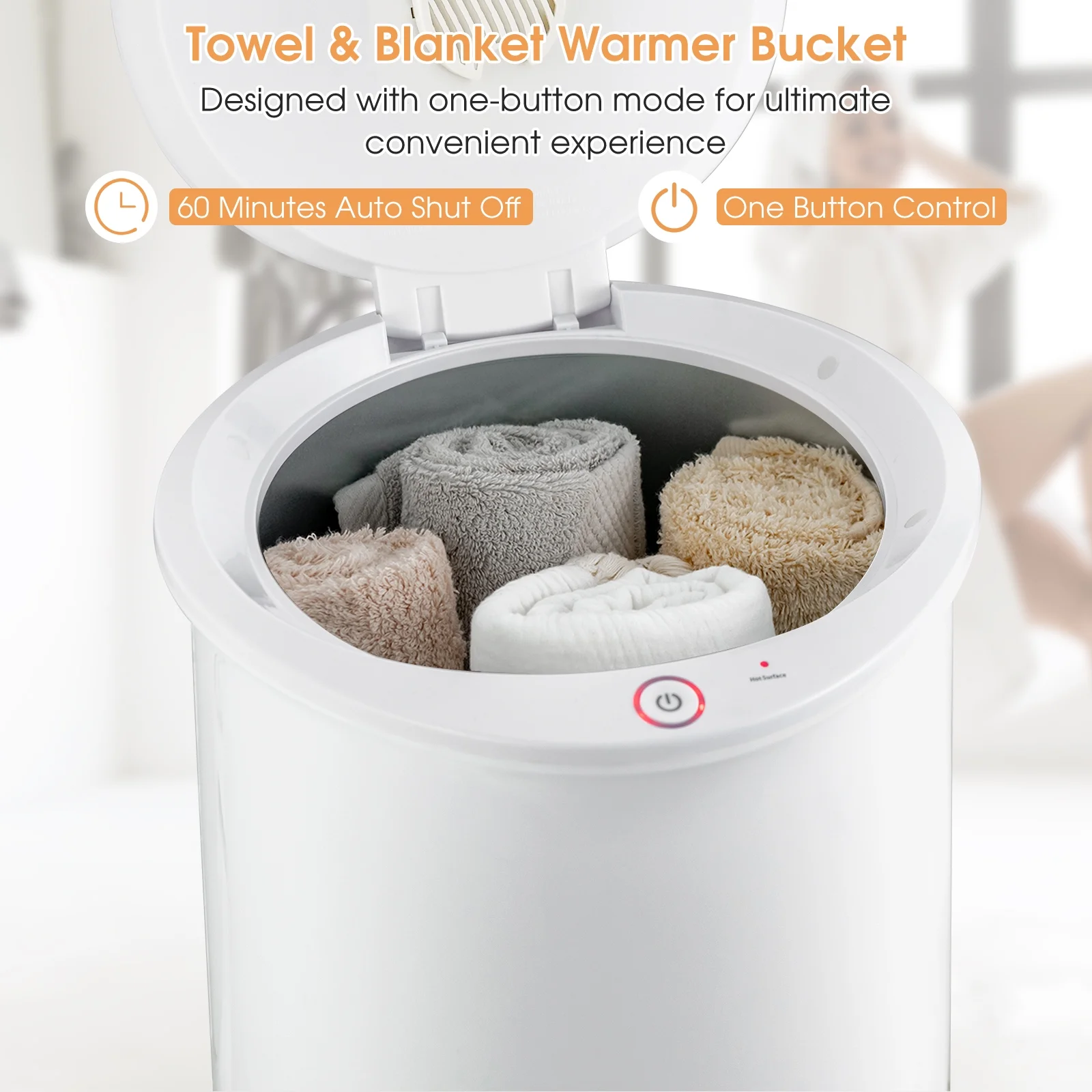 Costway 21L Large Capacity Towel Warmer with Flip-top Lid Auto Shut off Fragrance Holder White