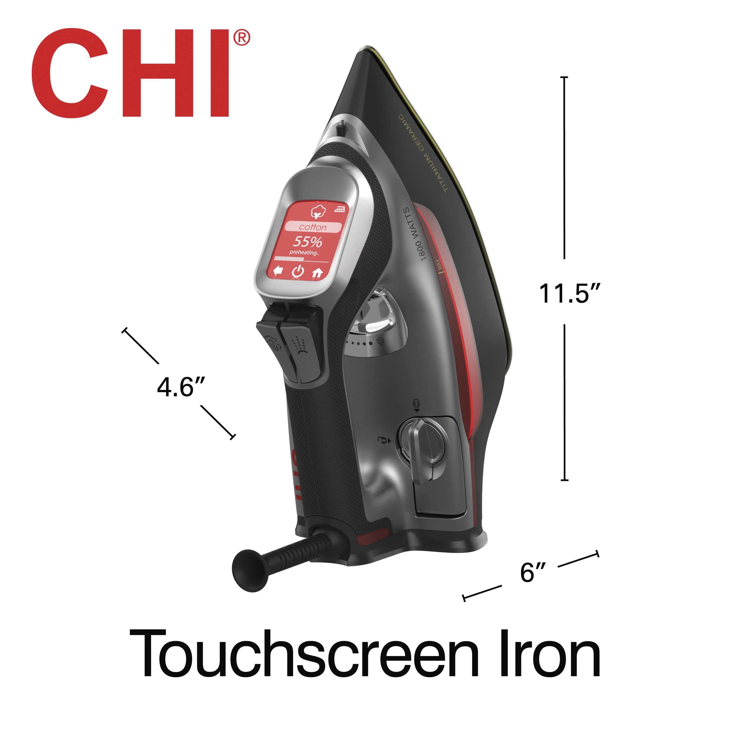 CHI Iron Touchscreen Clothing Iron, Black and Silver, 13103