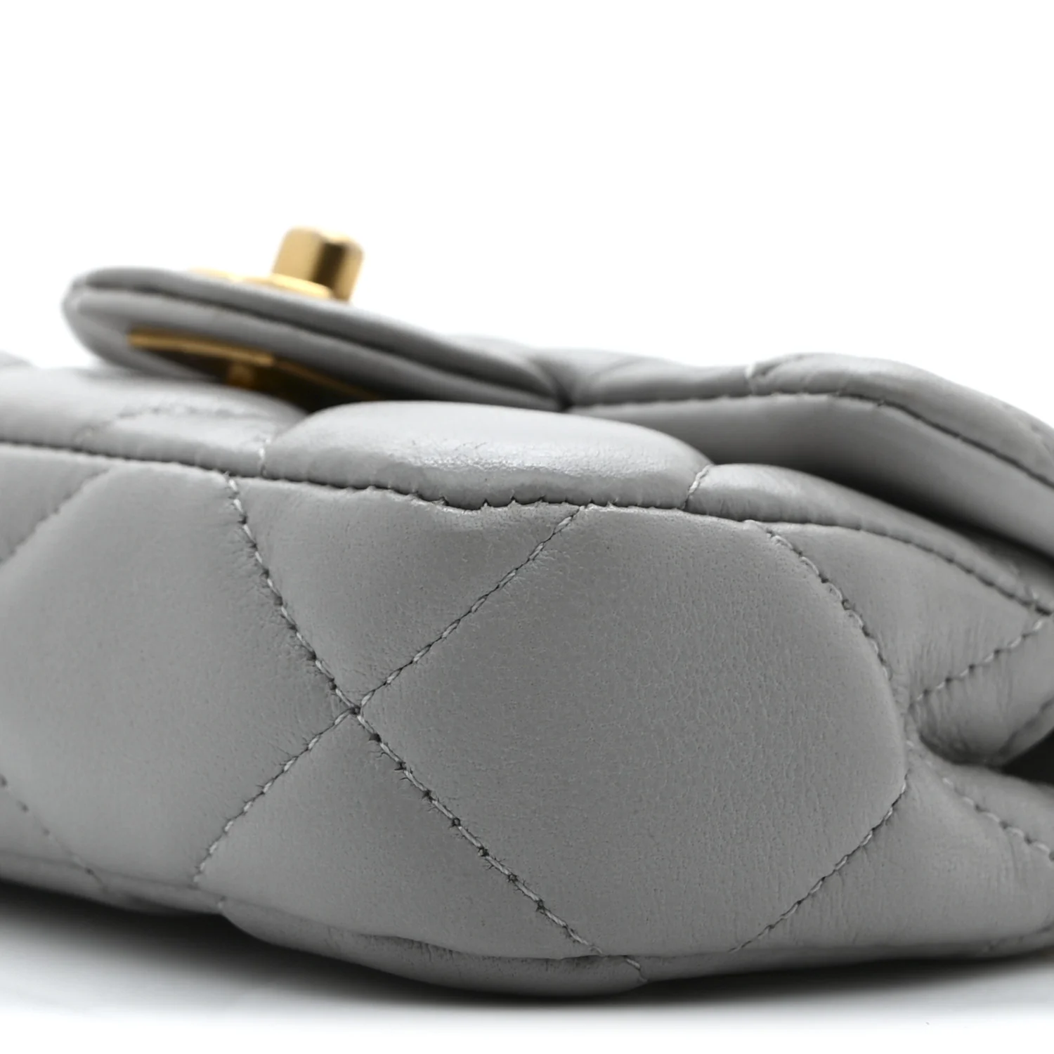 Calfskin Quilted Lady Handle Flap Card Holder With Chain Grey