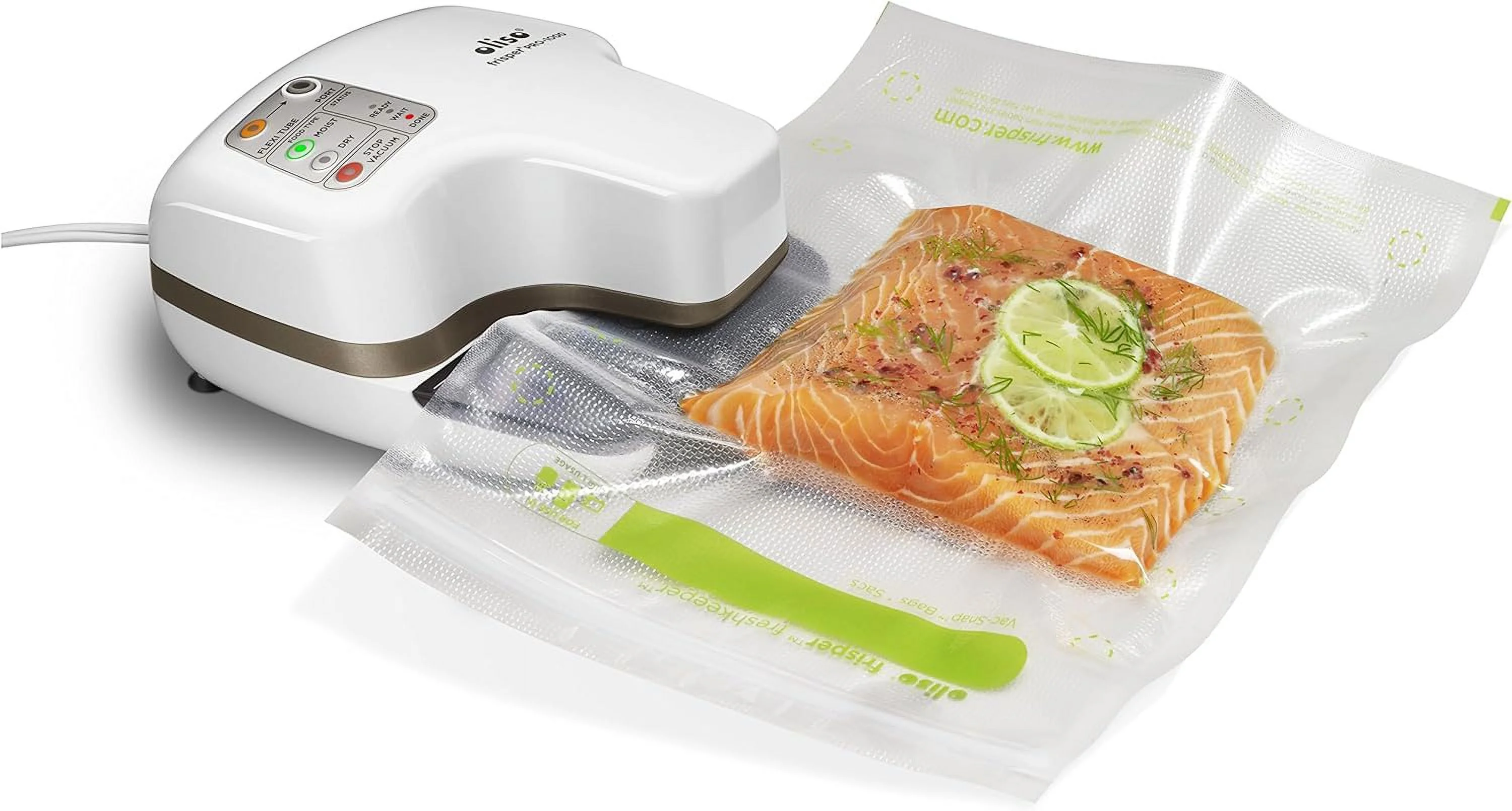 Oliso Pro Frisper PRO - 1000 Smart Vacuum Sealer for Food Storage (White) Bundle