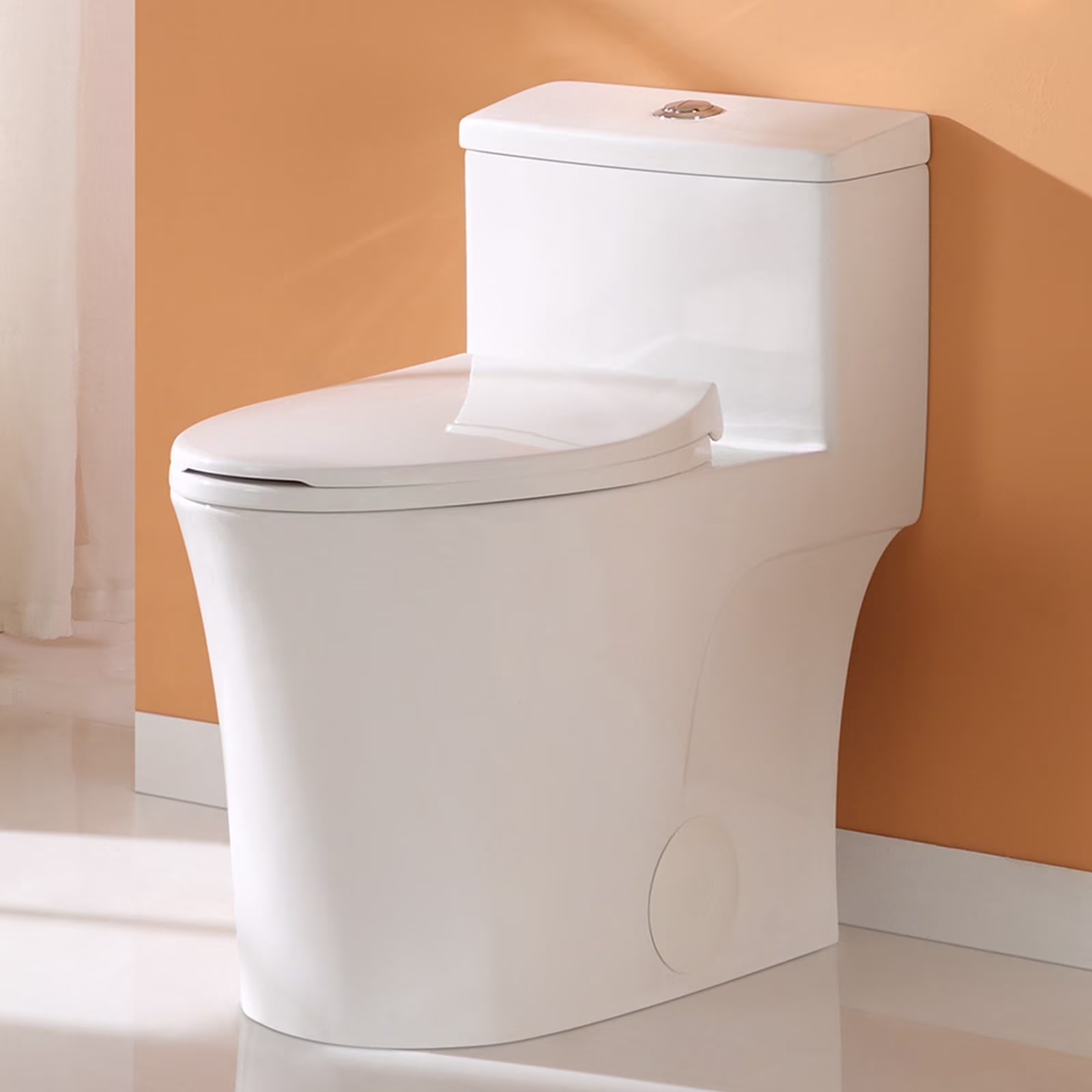 Compact One Piece Toilet with Comfort Seat ADA Height 17.3" Elongated Dual Flush 0.8/1.28 GPF(12 Rough-In/White with Chrome Button)