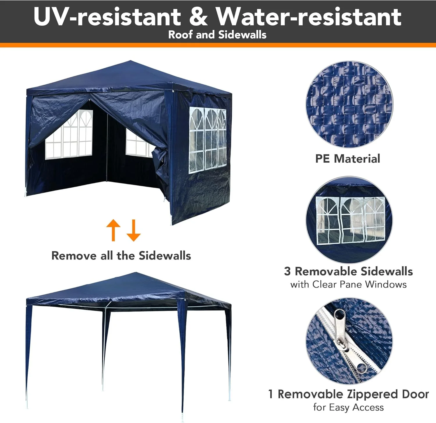 10' x 10' Outdoor Wedding Party Tent 4 Sidewalls, Blue(Blue)
