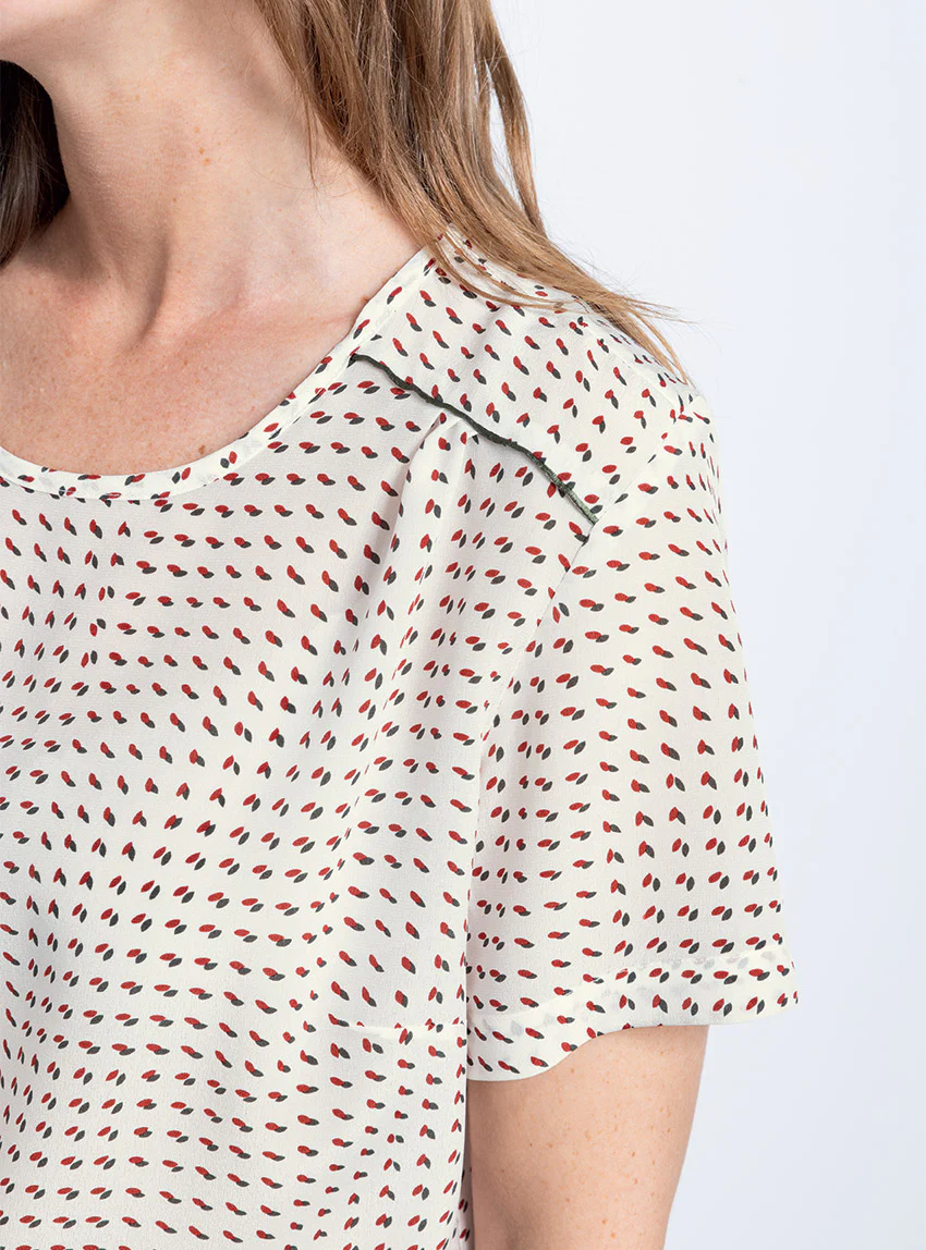 Blouse femme en soie manches courtes blanc crème