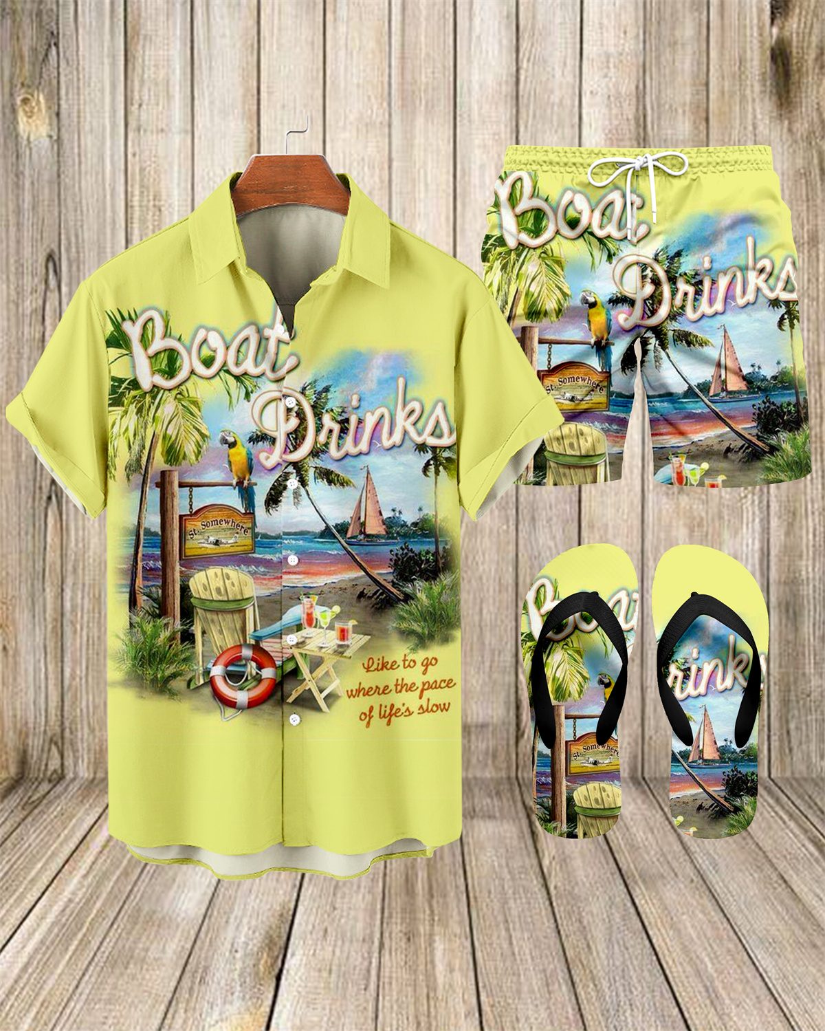 Ensemble trois pièces Suitmens pour homme, imprimé vacances à Hawaï, chemise 062