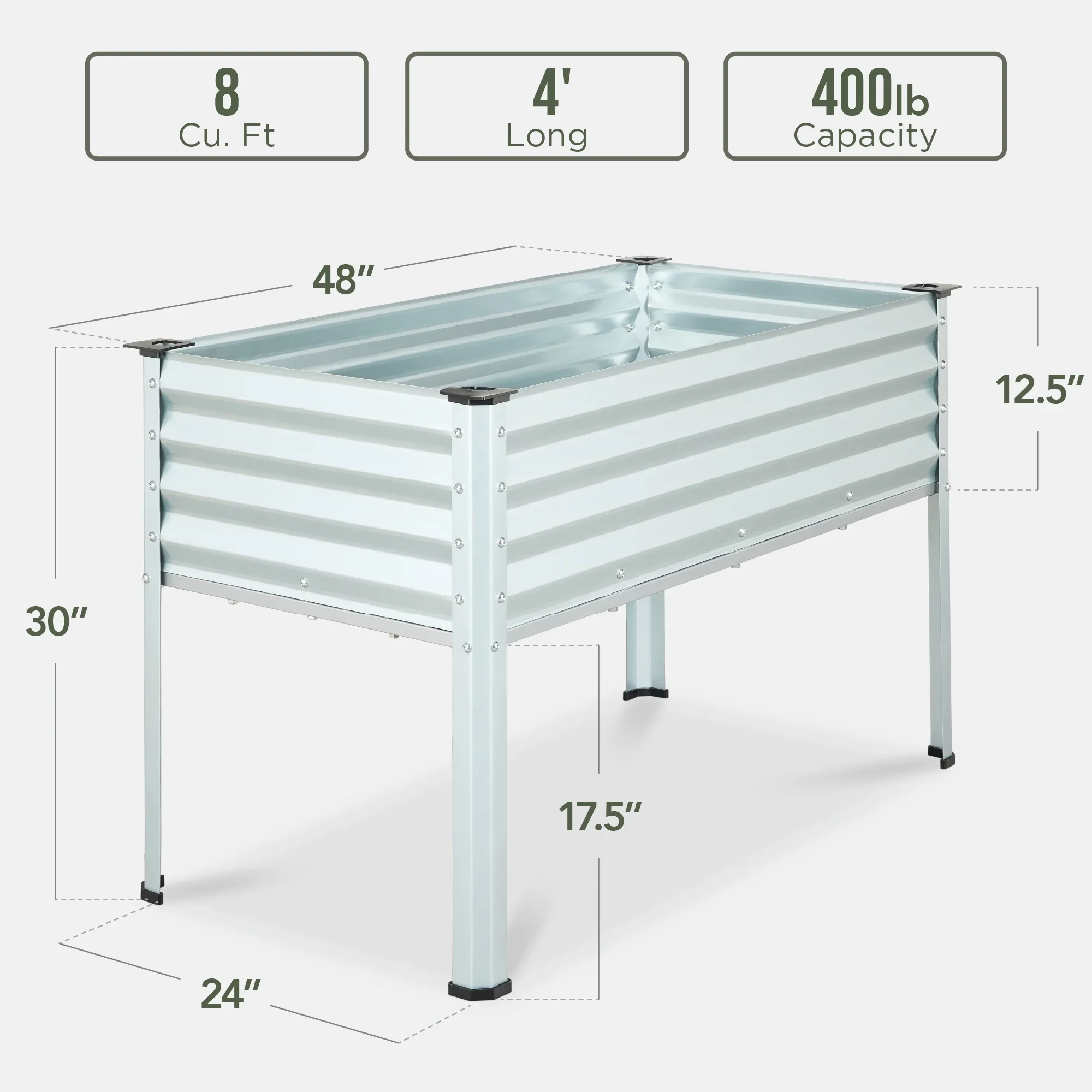 Best Choice Products 48x24x30in Elevated Galvanized Metal Garden Bed w/ Corner Protectors - Silver
