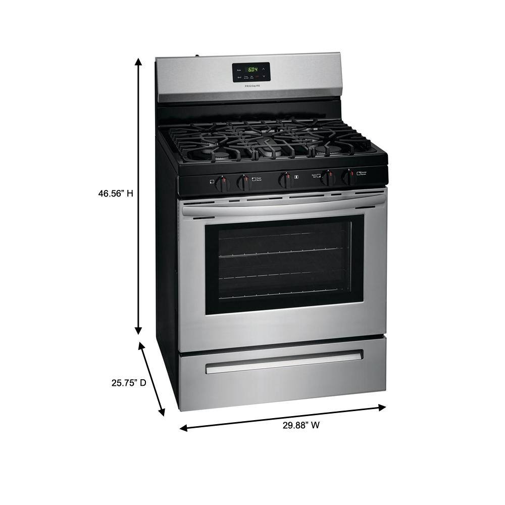 Cuisinière à gaz autoportante Frigidaire 30 po à 5 brûleurs en acier inoxydable FCRG3052AS