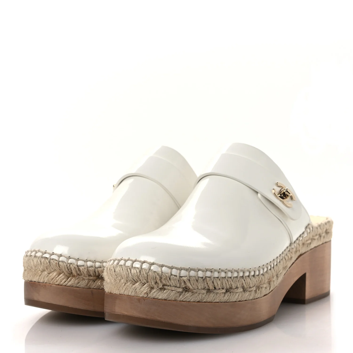 Patent Calfskin CC Turn Lock Clog 39 White