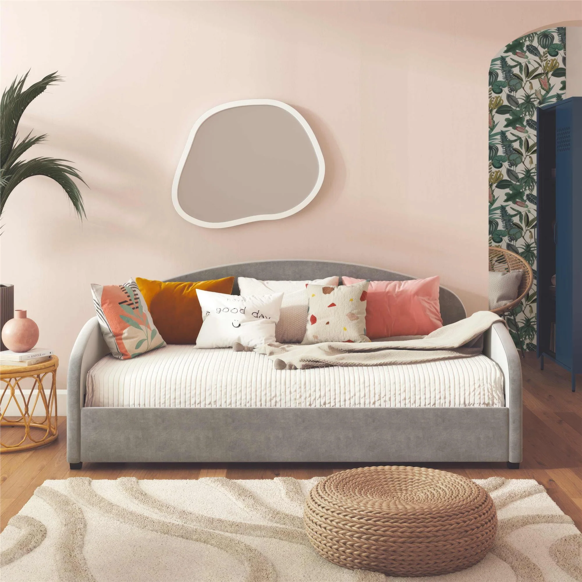 Mr. Kate Moon Upholstered Daybed Frame, Twin, Light Gray Velvet