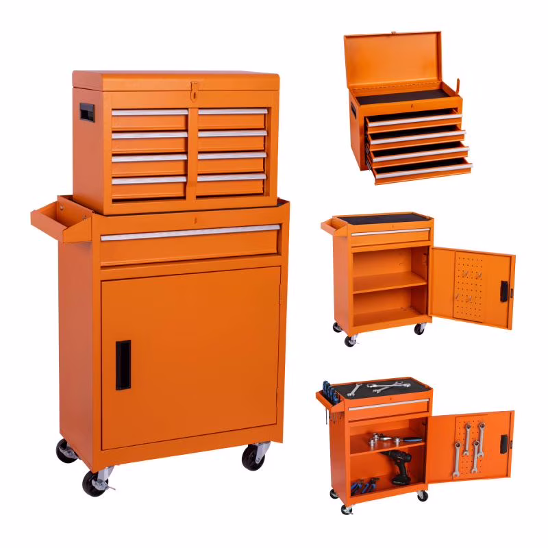 Tool Box with Rolling Cabinet, Tool Bag Compatible, Tool Box Organizer for Mechanics, Lockable Toolbox, Caja de Herramientas, Ideal Tools Storage & Tool Set