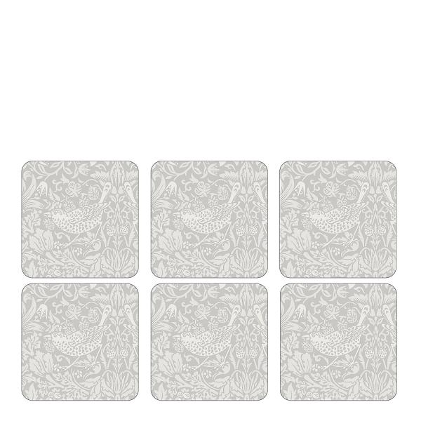 Strawberry Thief glassunderlag 6 stk pure hvit