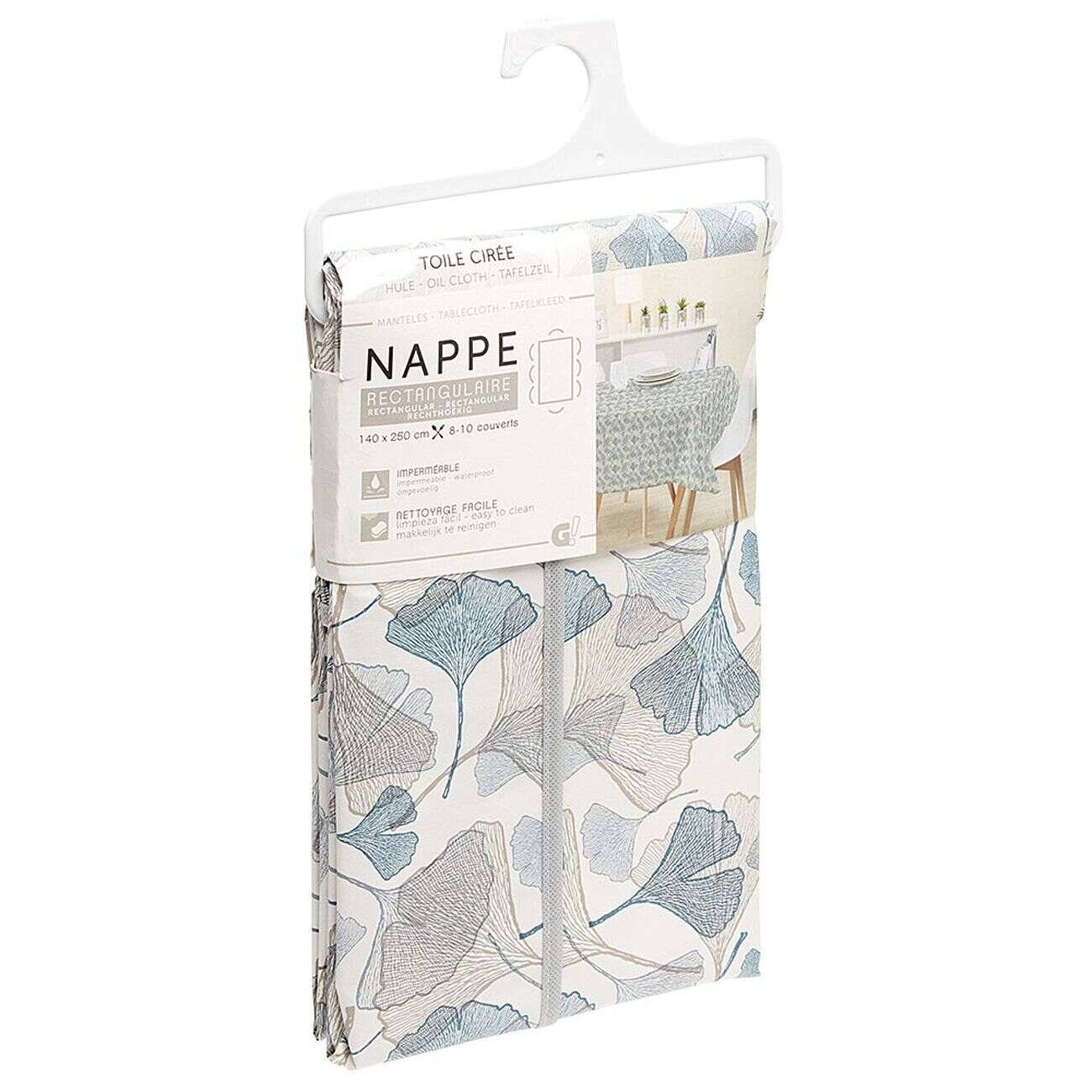 Toile cirée rectangulaire imprimée fleur pvc bleu et blanc