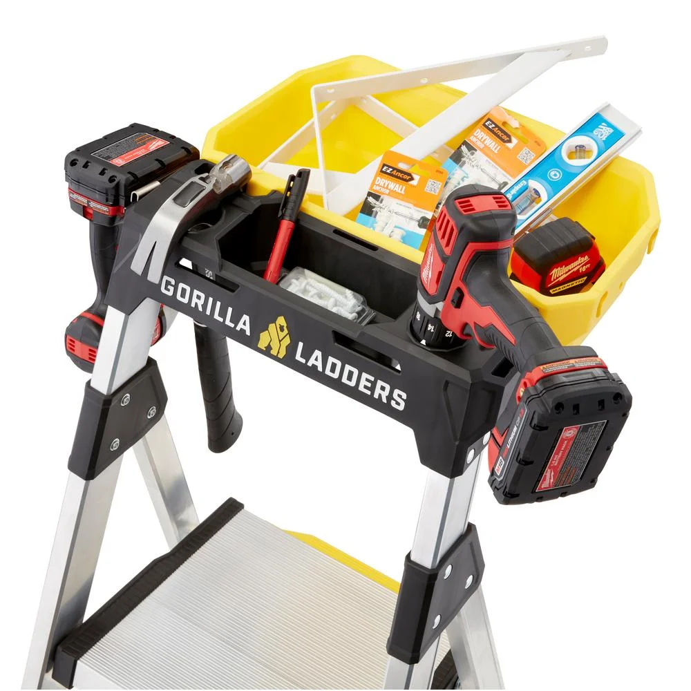Removable Dual Platform Heavy Duty Ladder With Project Bucket, 5.5 ft, Aluminum, Multicolor - Image 7