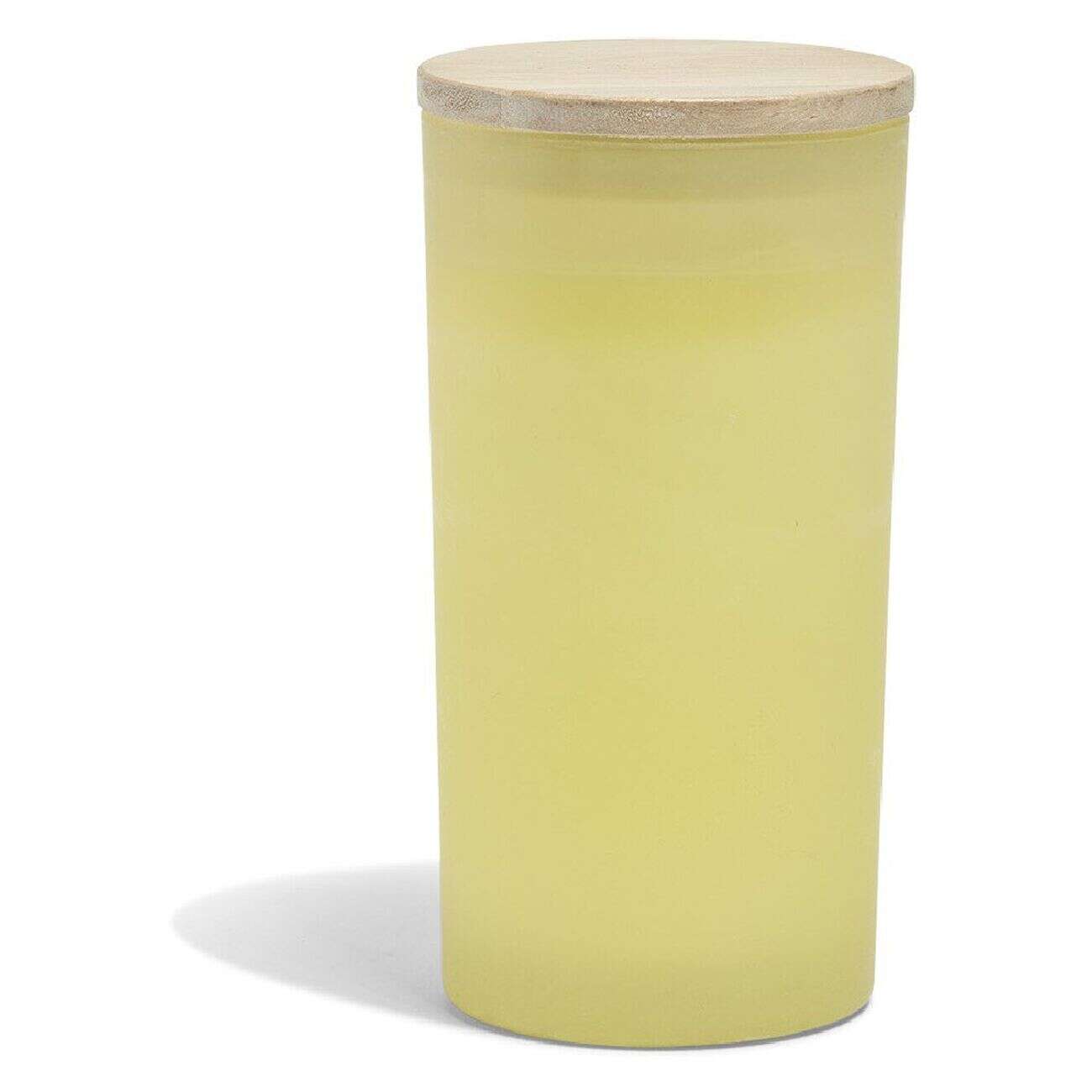 Bougie citronnelle couvercle bois verre jaune Ø8xH15cm