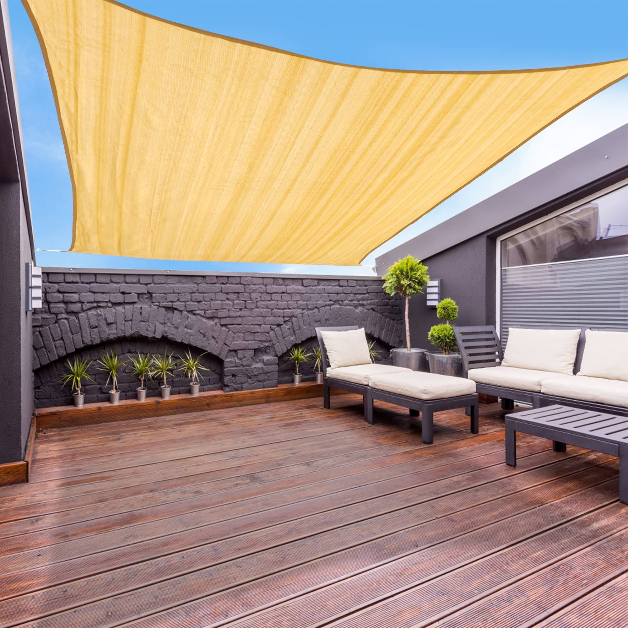 Garden Expert 16x16 Sun Shade Sail Sand Large Square Canopy Sail Shade Cloth for Patio Garden Outdoor Backyard
