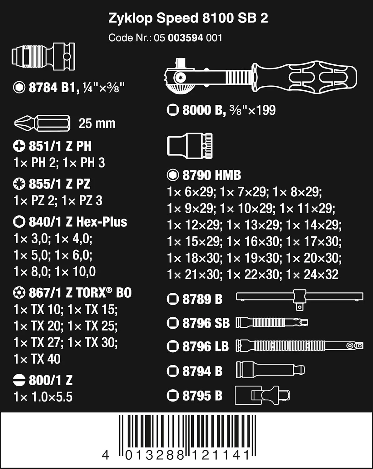 5003594001 8100 SB 2 Jeu de cliquets métriques Zyklop 3/8