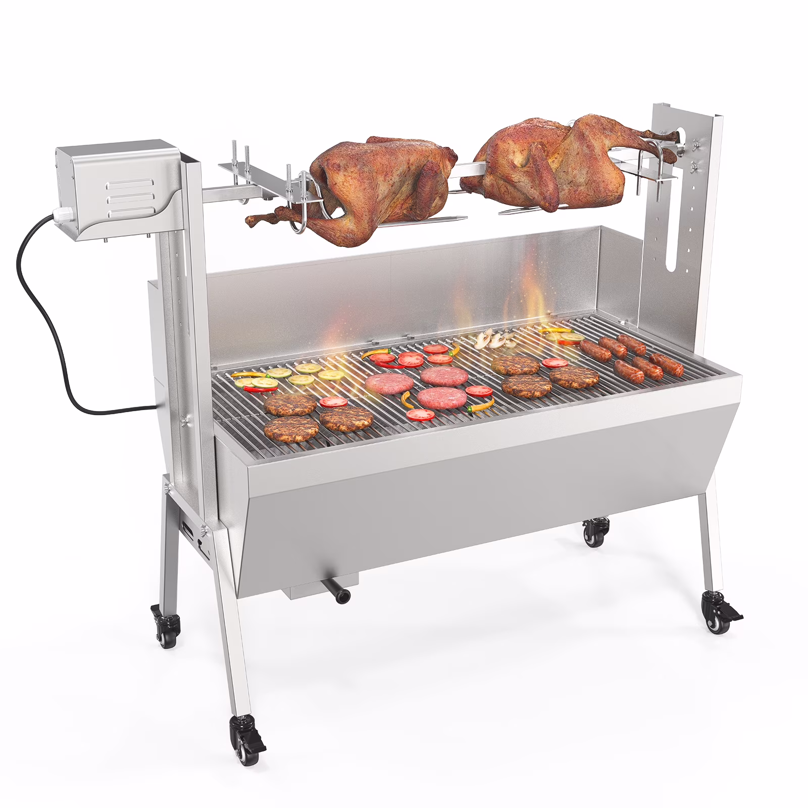 46 Electric Rotisserie Grill 176 lbs Capacity 25w Pig Lamb Spit Roaster Rotisserie w/Lockable Wheels Wind Baffle with Adjustable Height(46" Length) - Image 3
