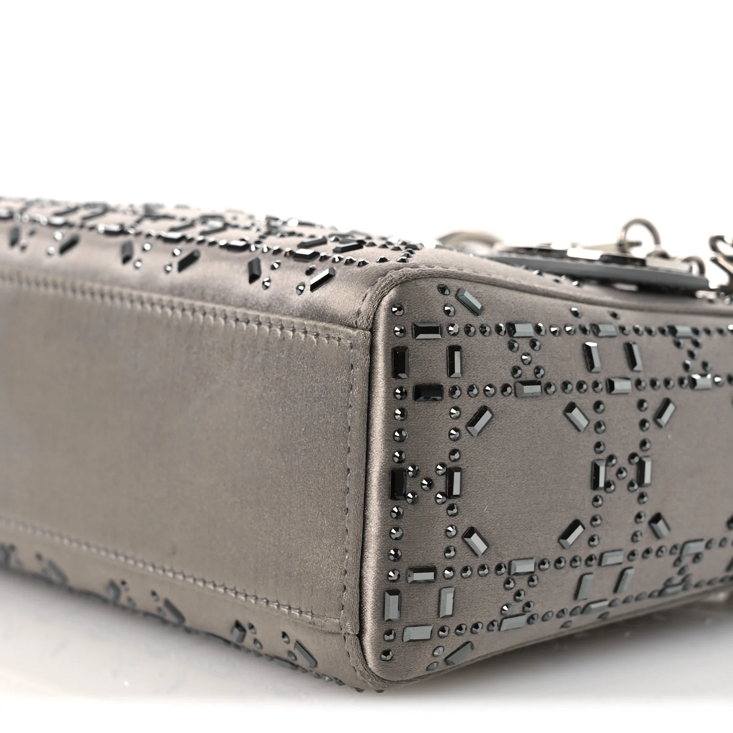 Satin Crystal Cannage Mini Lady Dior Gray