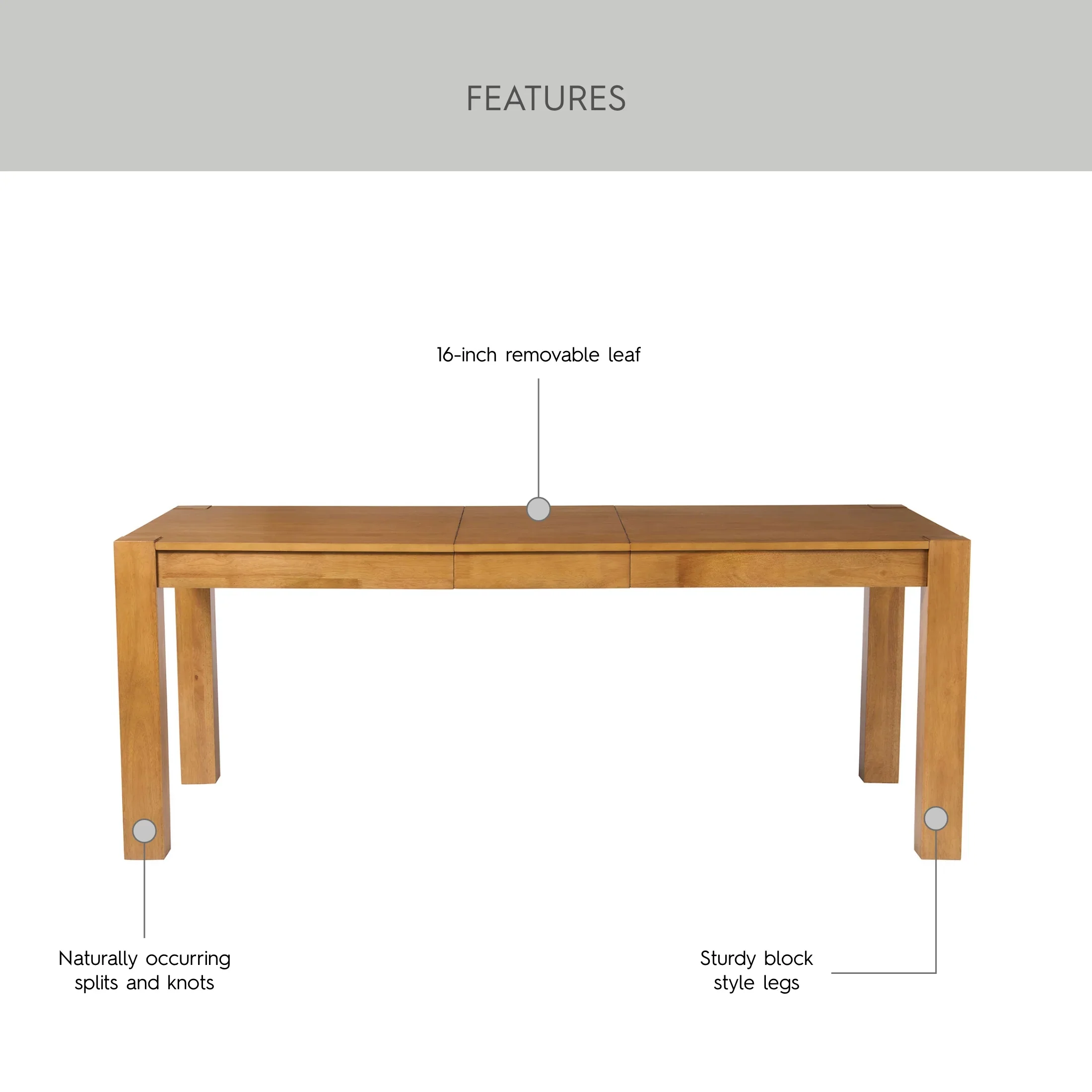 Better Homes & Gardens Bryant Solid Wood Extendable Dining Table, Light Honey Finish