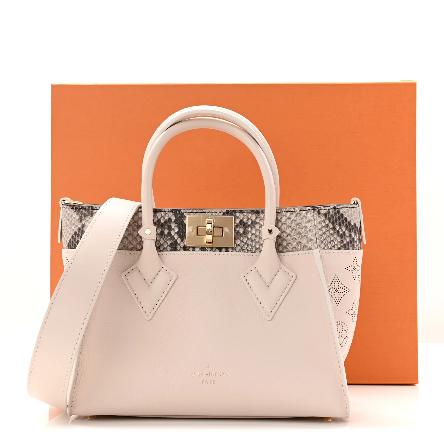 Calfskin Karung Snakeskin Mahina On My Side PM Quartz White