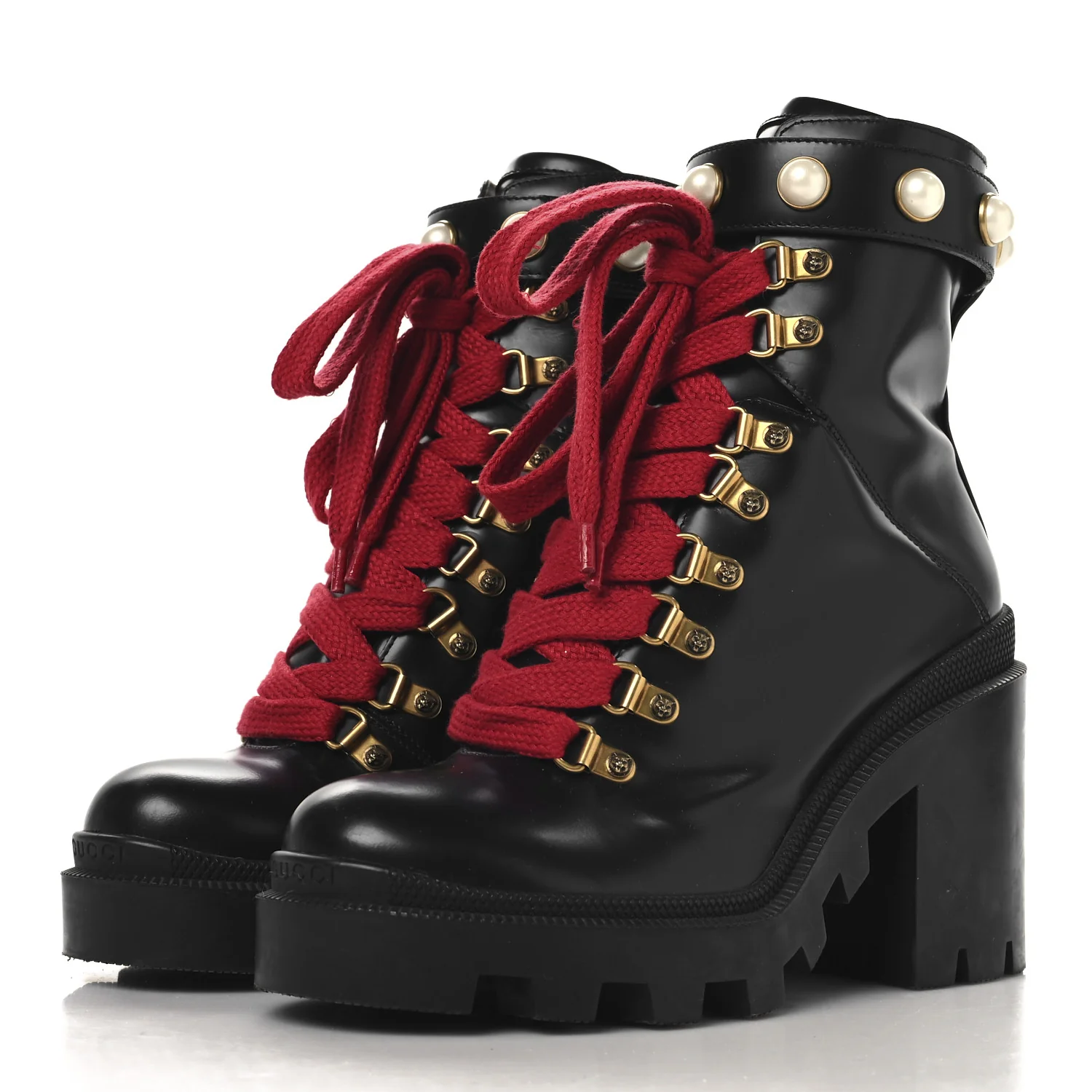 Magnum Calfskin Pearl Lace Up Combat Ankle Boots 36.5 Black