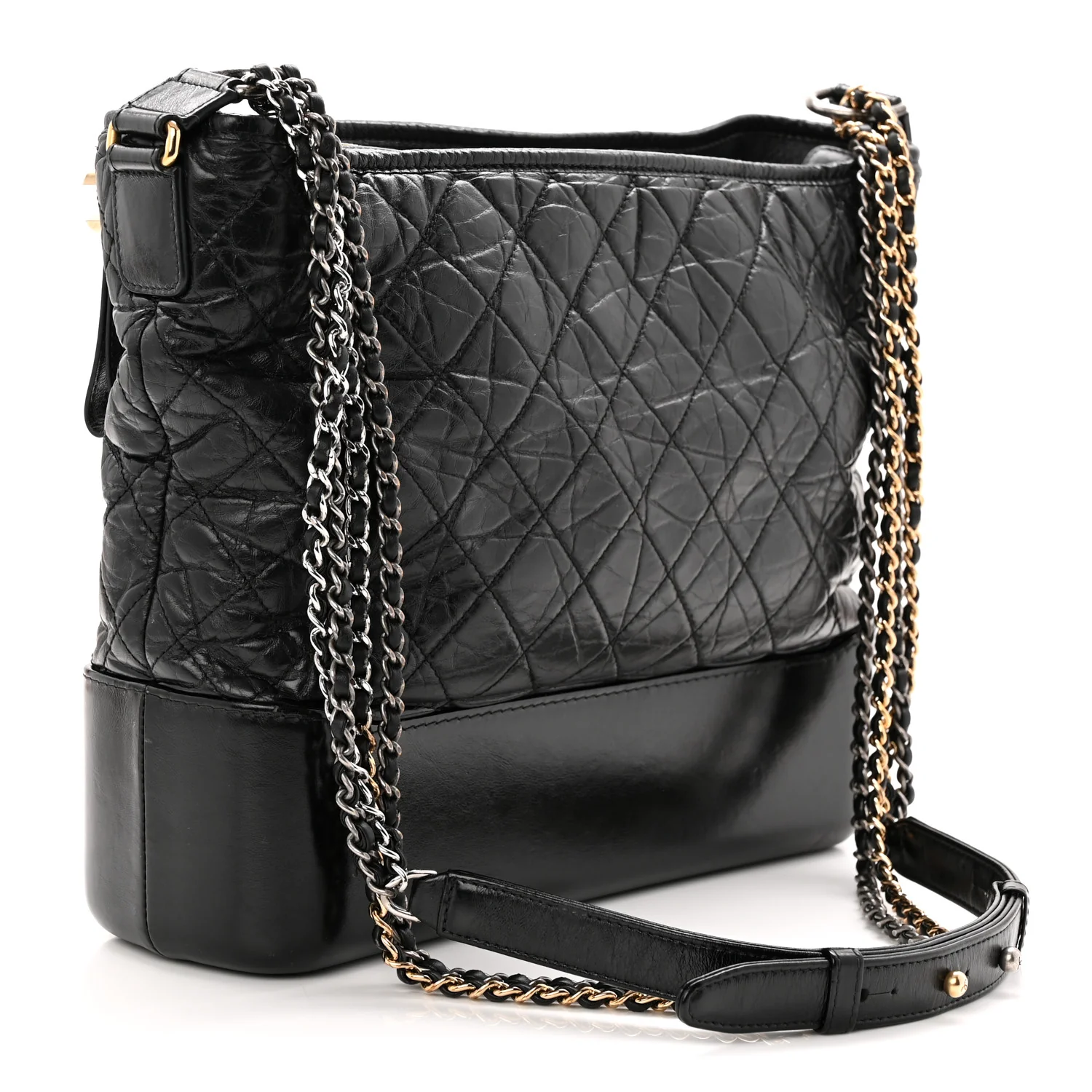 Aged Calfskin Quilted Large Gabrielle Hobo Black