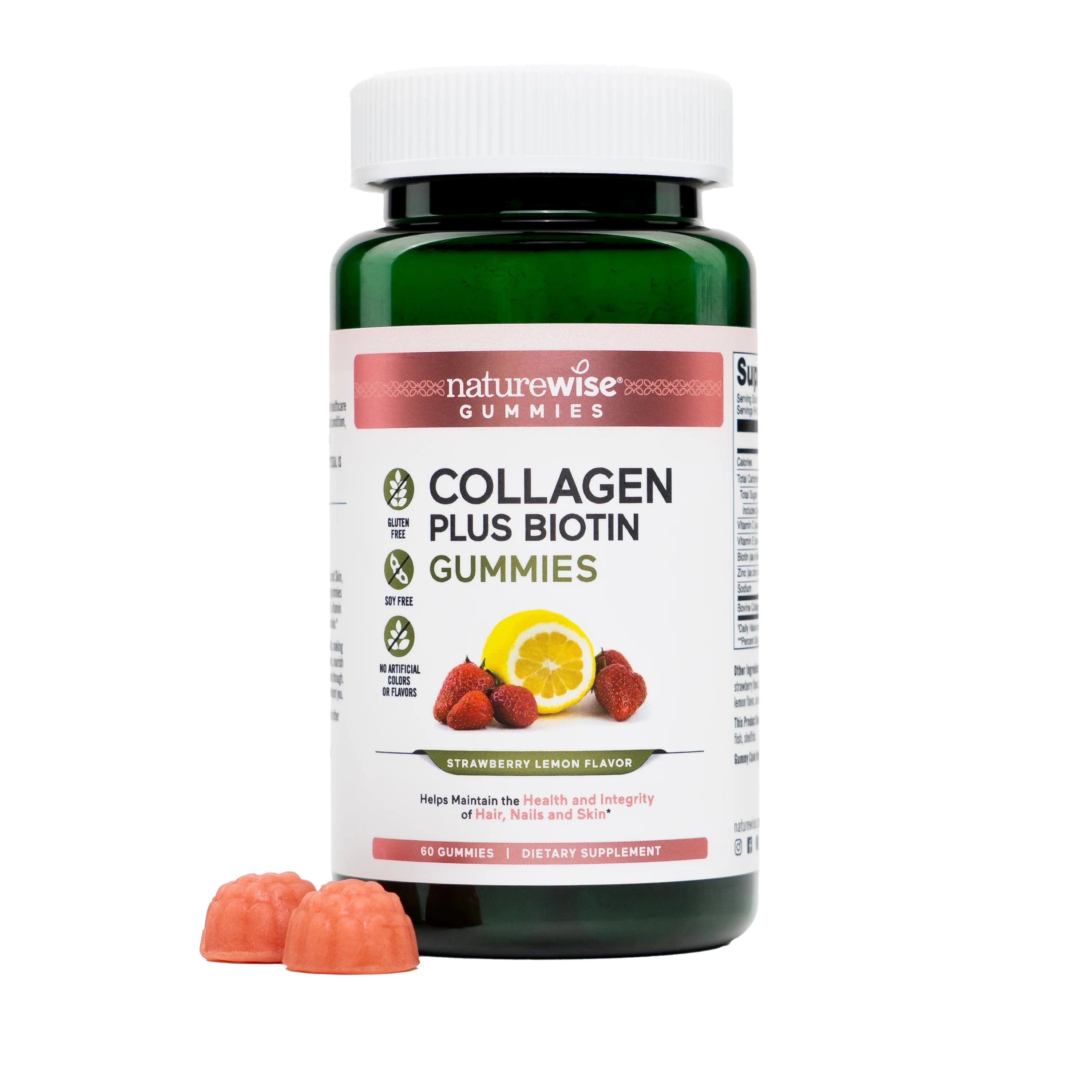 Gomas de Colágeno Hidrolisado com Vitamina C e Biotina – Suporte para Pele, Cabelos e Unhas – Sabor Morango