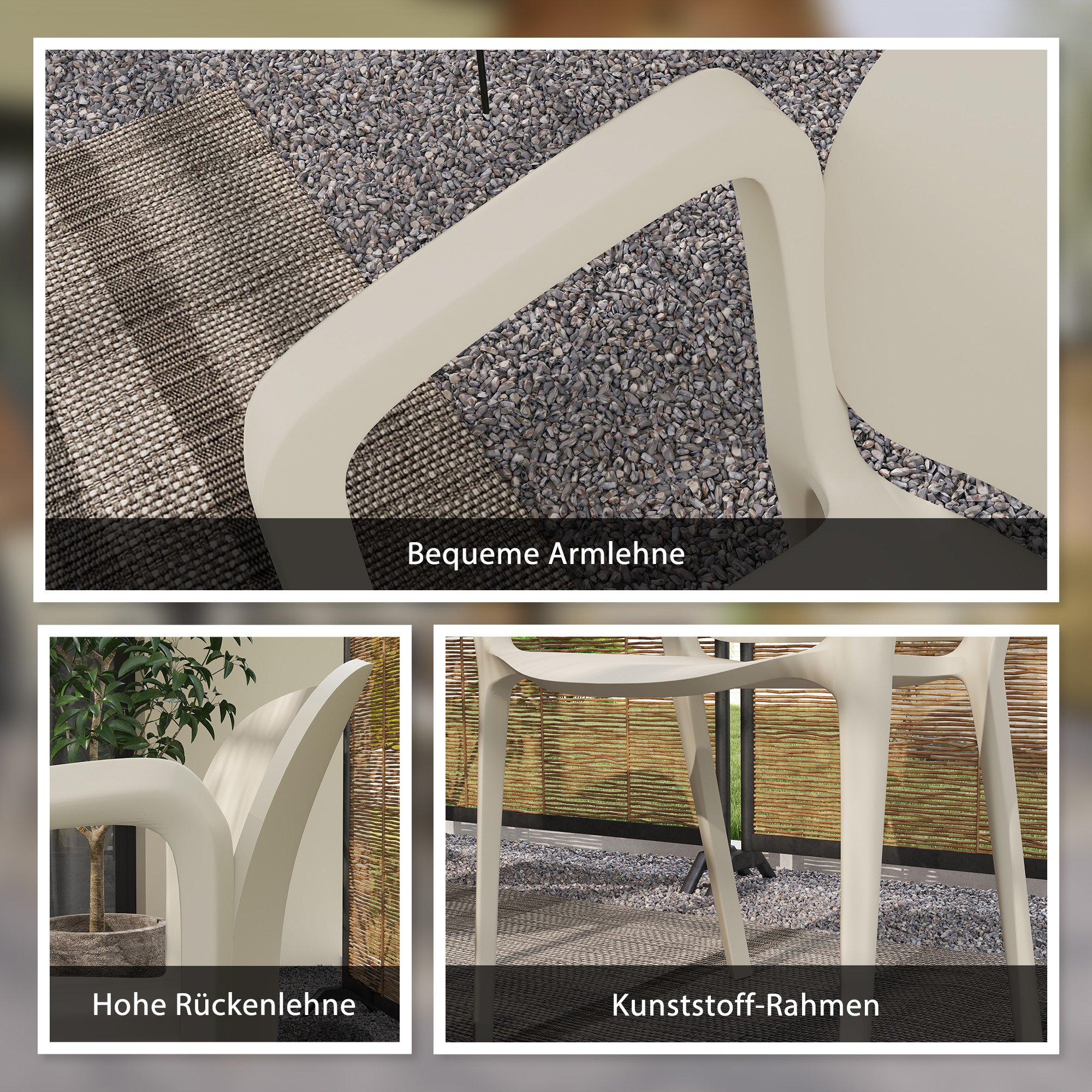 Outsunny Set van 4 Weerbestendige Tuinstoelen uit Kunststof, Stapelstoel met Arm- en Rugleuning tot 120 kg Belastbaar