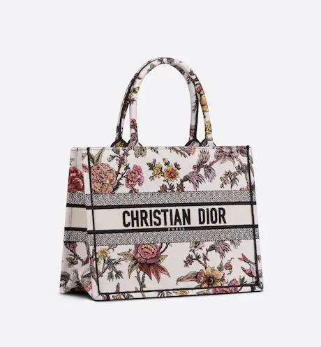 MEDIUM D BOOK TOTE White Multicolor D Jardin Botanique Embroidery (36 x 27.5 x 16.5 cm)