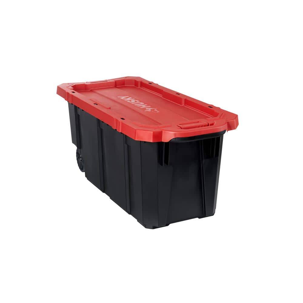45 gal. Latch and Stack Tote with Wheels in Black with Red Lid Husky #206201 #1005255712
