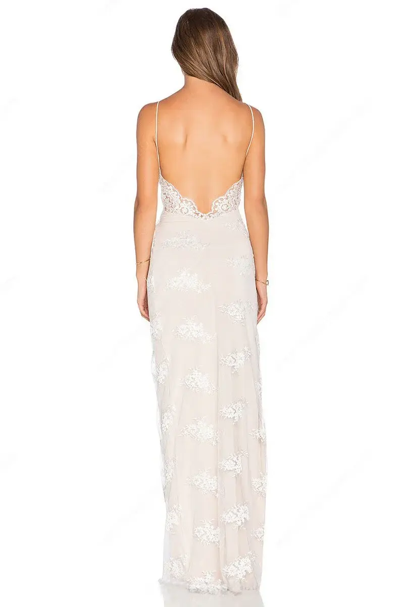 Sexy Spaghetti Strap V-neck Sheath Column Split Front Floor-length Backless Prom Dresses DM615