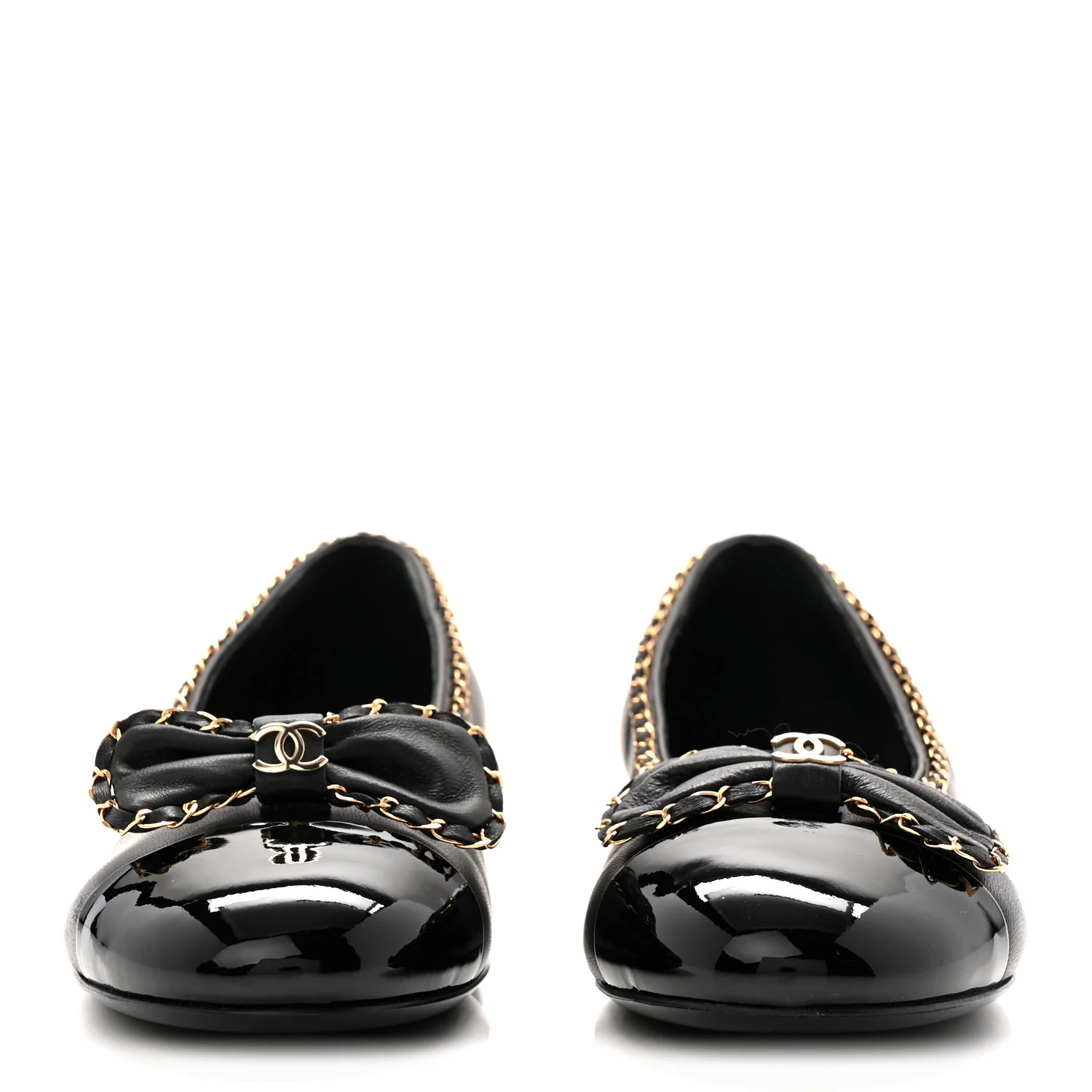 Lambskin Patent Cap Toe Chain Around Ballerina Flats 36 Black