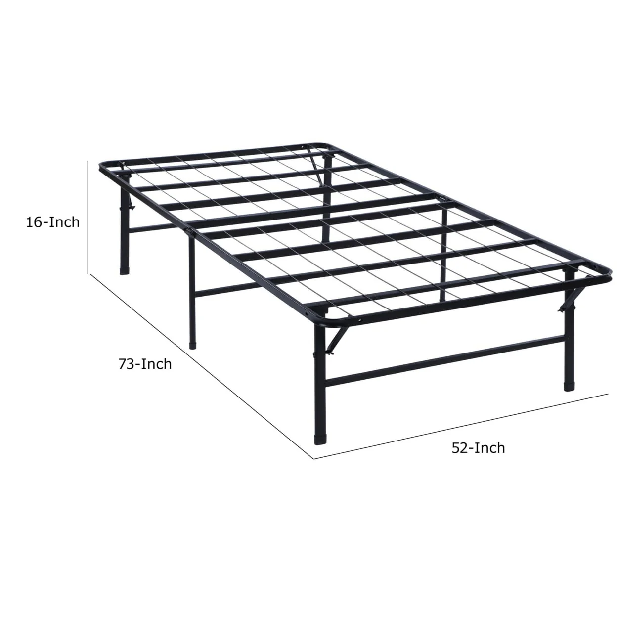 Adel Full Size Low Profile Bed, Foldable Metal Frame, Black