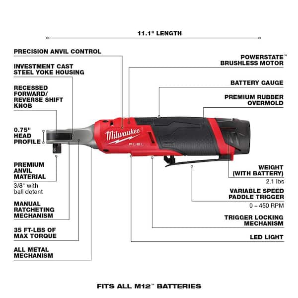 M12 FUEL 12V Li Ion Brushless Cordless High Speed 3/8 in Ratchet and M12 FUEL High Speed 1/4 in Ratchet Combo Kit Image 3