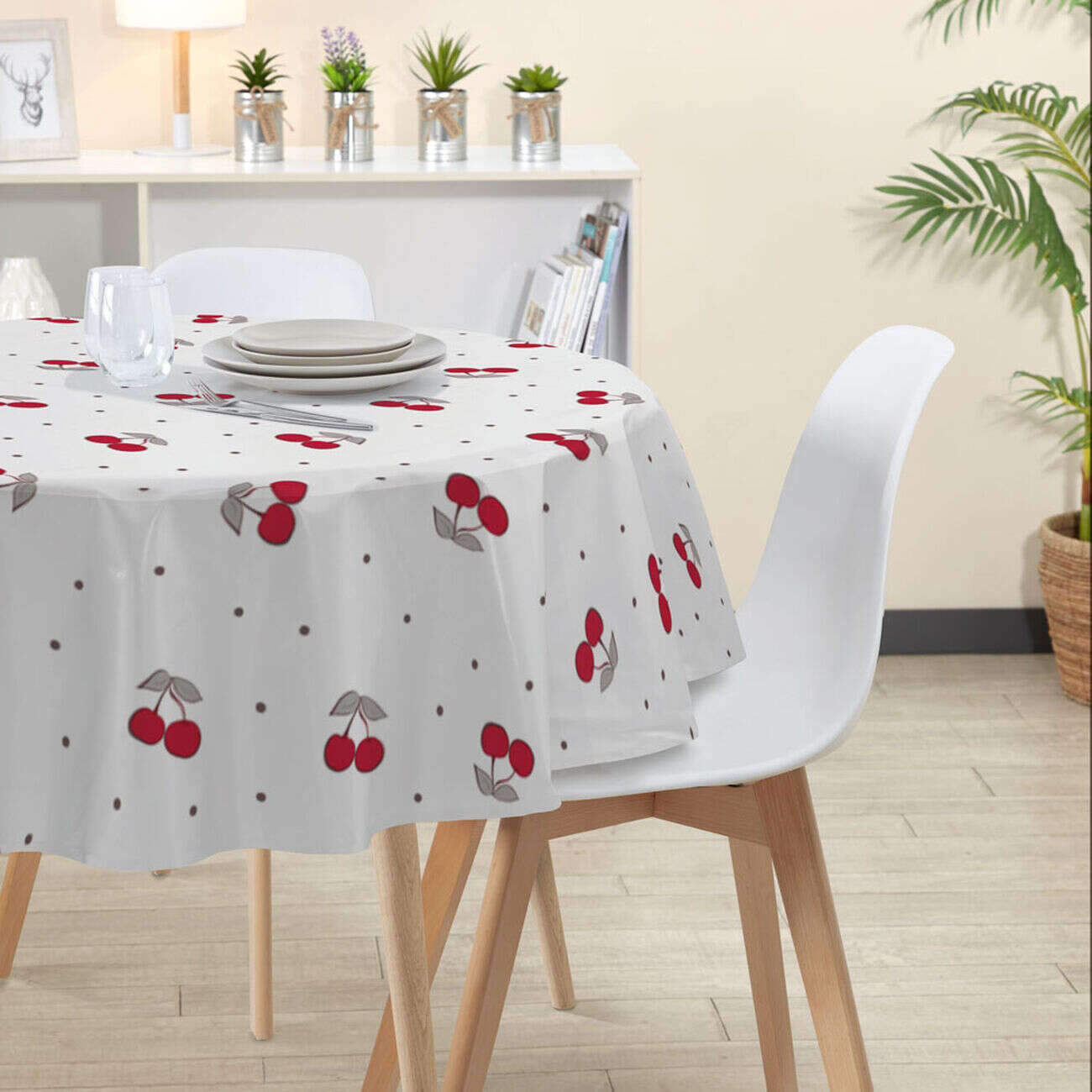 Nappe toile cirée ronde motif cerise
