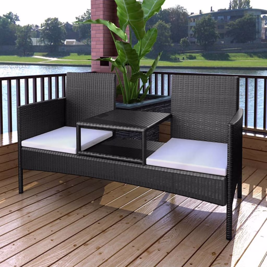 vidaXL Garden Bench Brown PE rattan Large Removable Covers