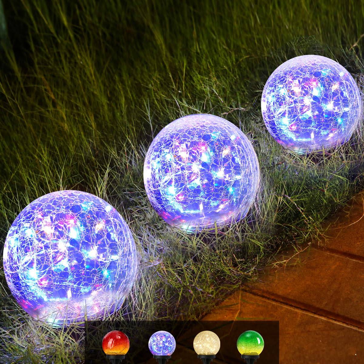 Outdoor Waterproof Solar Multi Colored Globe Lights, LED Solar Round Gazing Balls Ornaments for Lawn Garden Patio Table Art Decoration, Back Yard