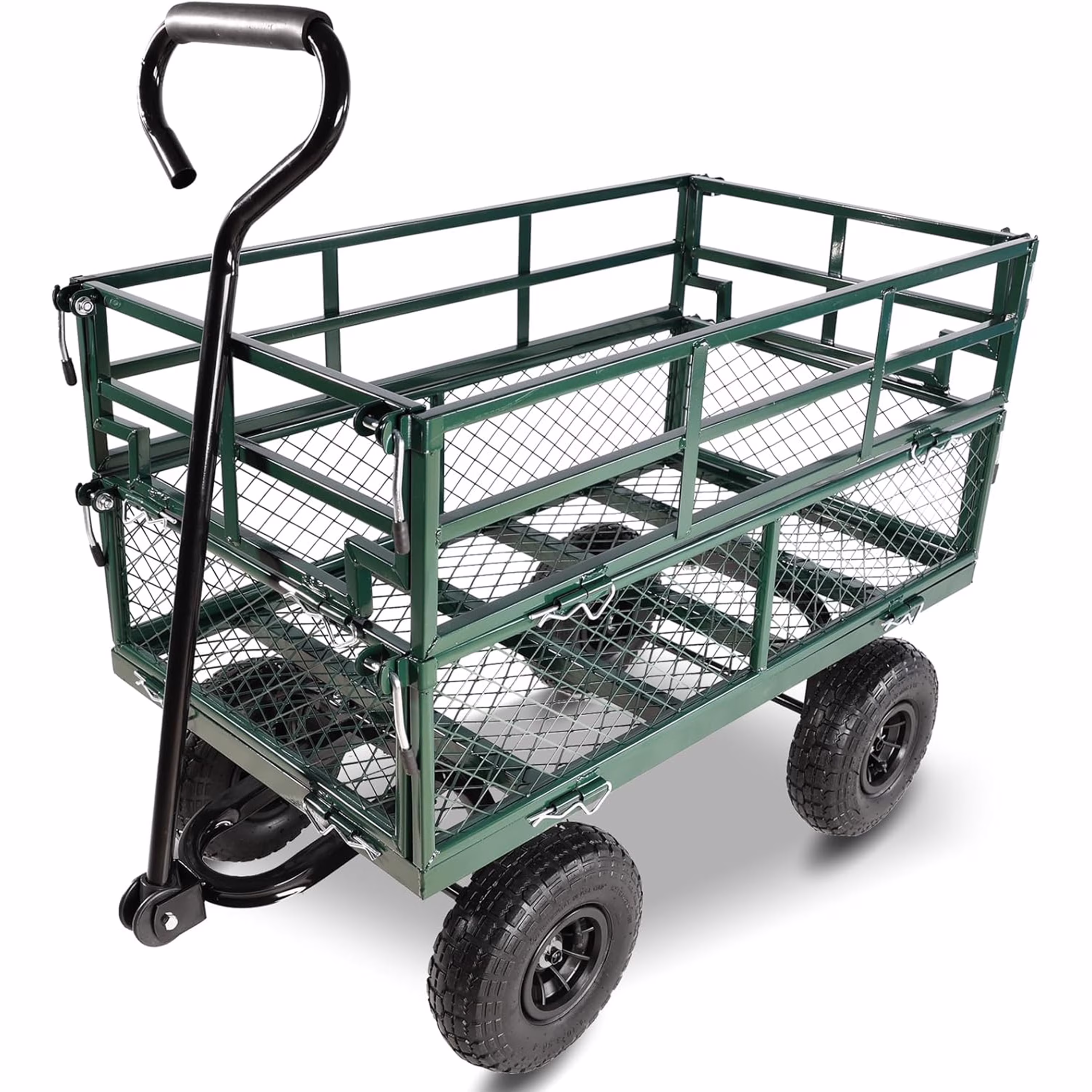 Furnibear Heavy Duty Steel Garden Cart 1500lbs Capacity, 6.35 cu ft, 40.55 x 27.56 Folding Utility Wagon with Double-Layer Removable Side, Black