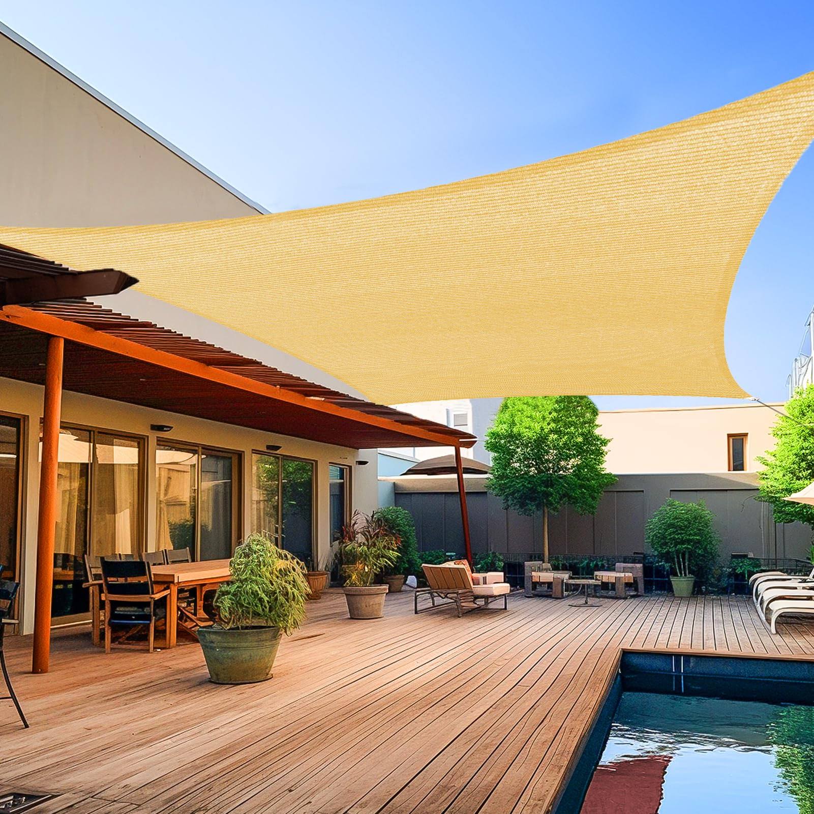 Shade&beyond 8' x 10' Sun Shade Sail Canopy Rectangle Sand Color UV Block for Outdoor Facility and Activities