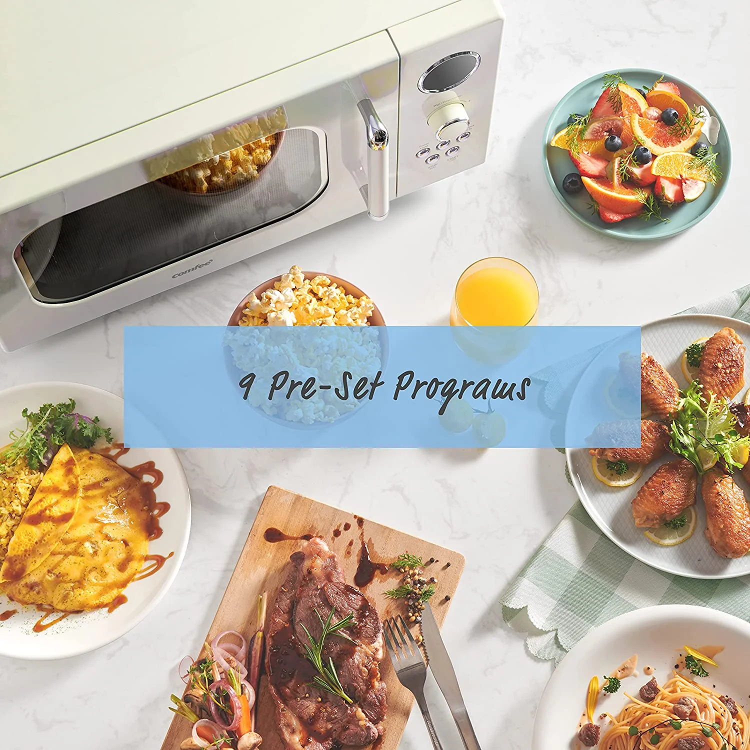 Comfee' Retro Microwave with LED Digital Display, 0.9 Cu. Ft, 900W, Apricot, CM - M092AAT
