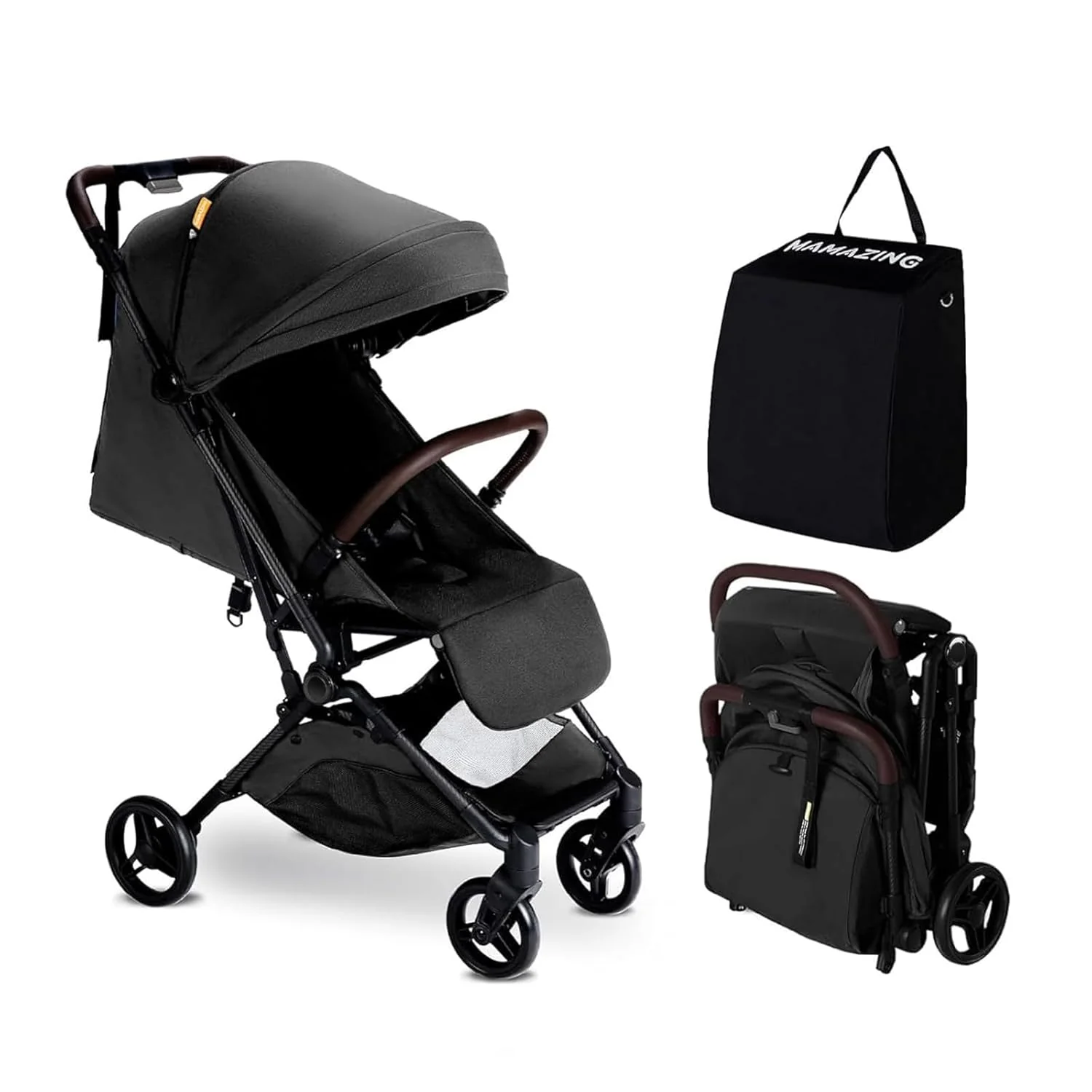 Poussette de voyage légère MAMAZING pour bébé avec cadre en fibre de carbone, compacte et adaptée aux voyages en avion