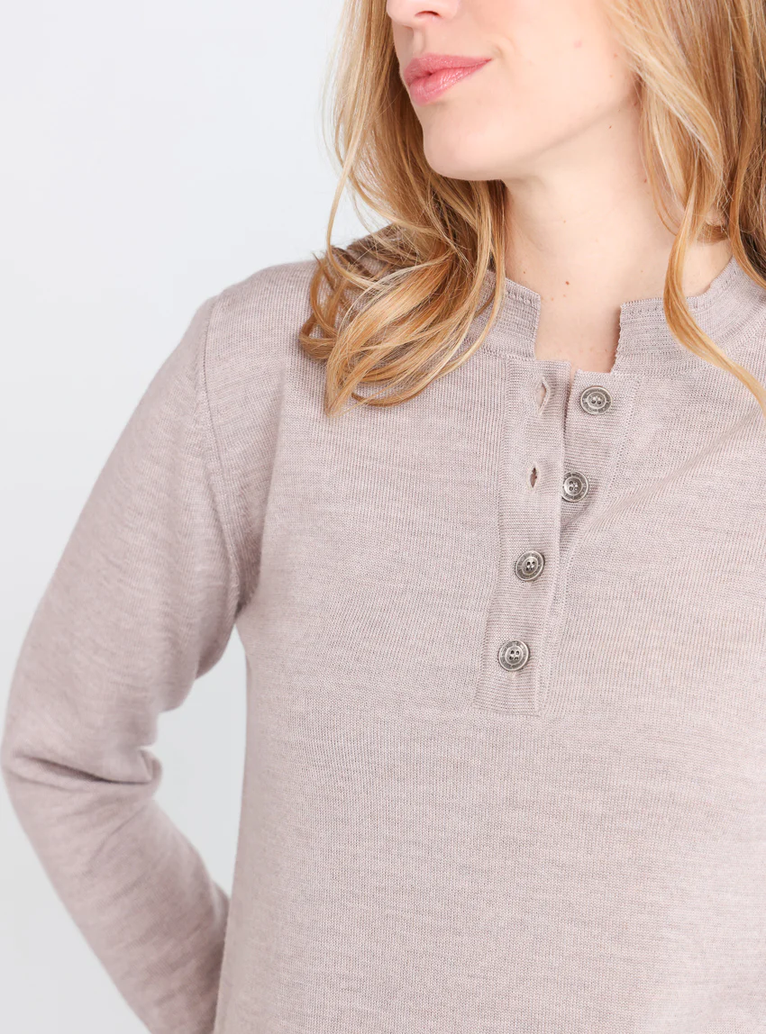 Pull femme col montant en laine mérinos Beige Sable