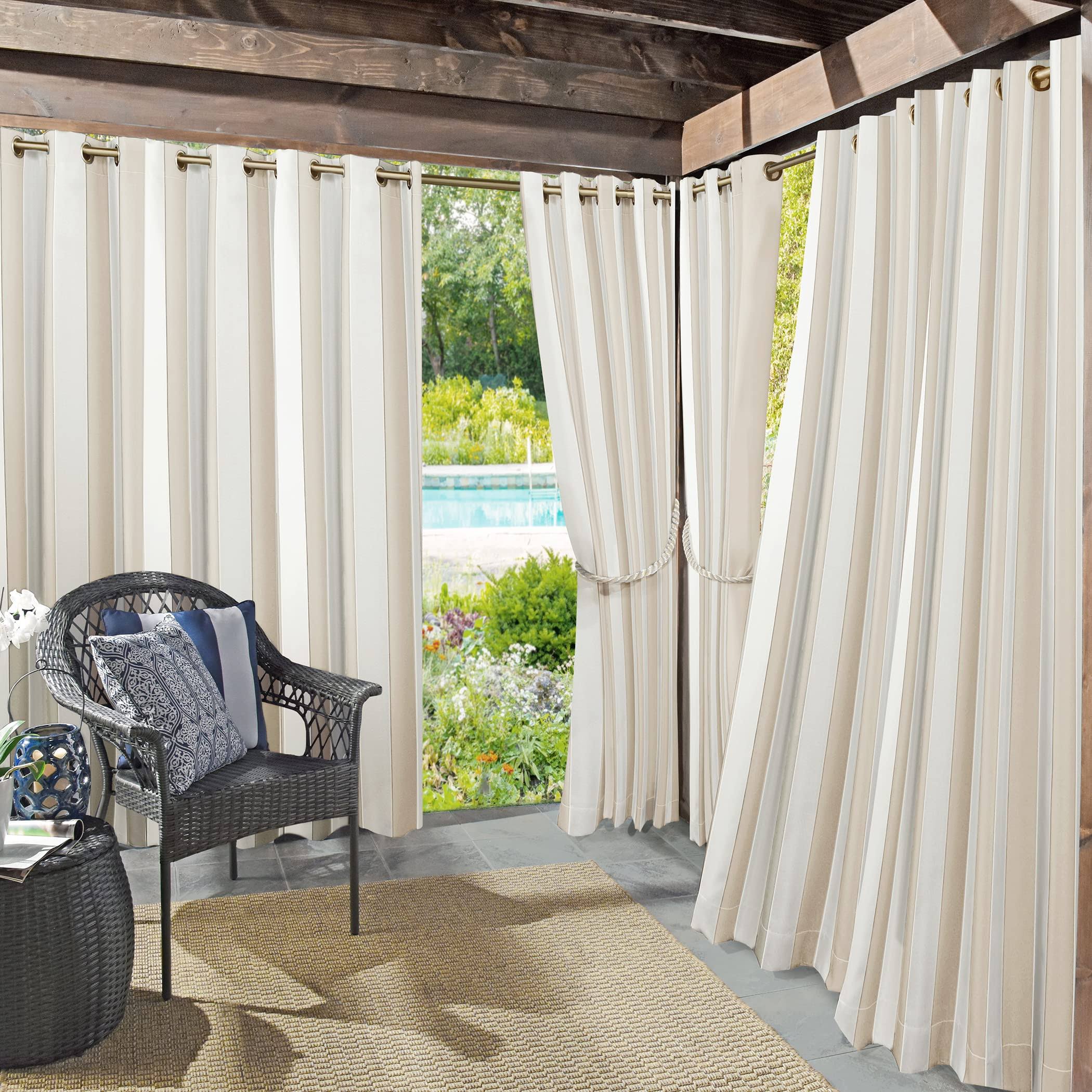 Sun Zero Valencia Cabana Stripe Indoor/ Outdoor Curtain Panel - Khaki - 54