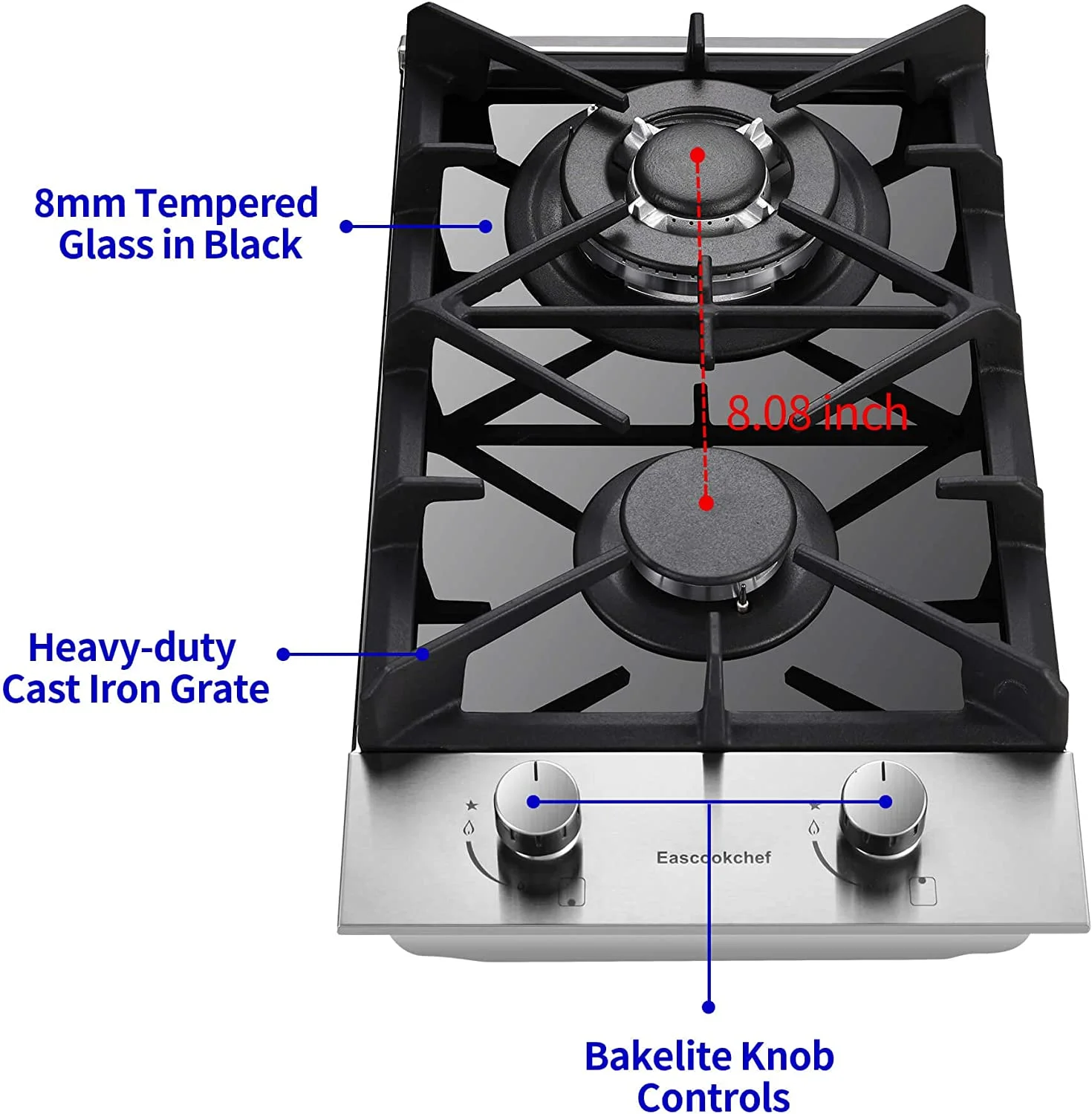 Gas Cooktop 12 inch Bulit-in Gas Stove Top 2 Burners NG/LPG Convertible Dual Burners - Image 5