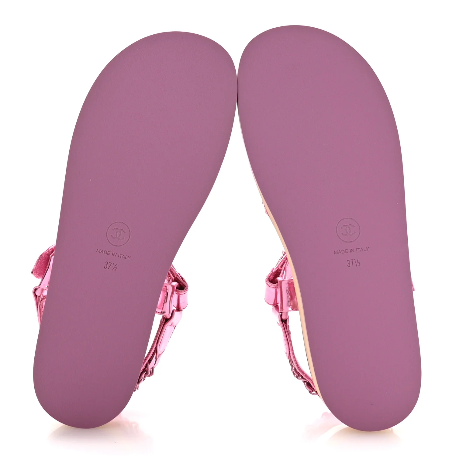 Metallic Laminated Goatskin Chain Flat Sandals 37.5 Pink
