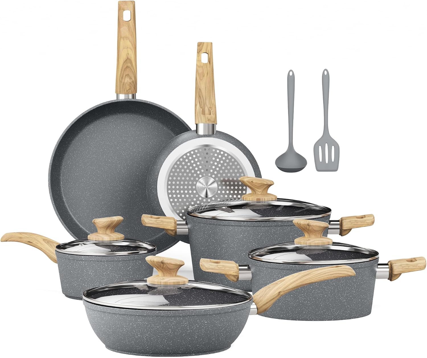 Kitchen Academy Pots and Pans Set Non Stick, 12pcs Induction Cookware
