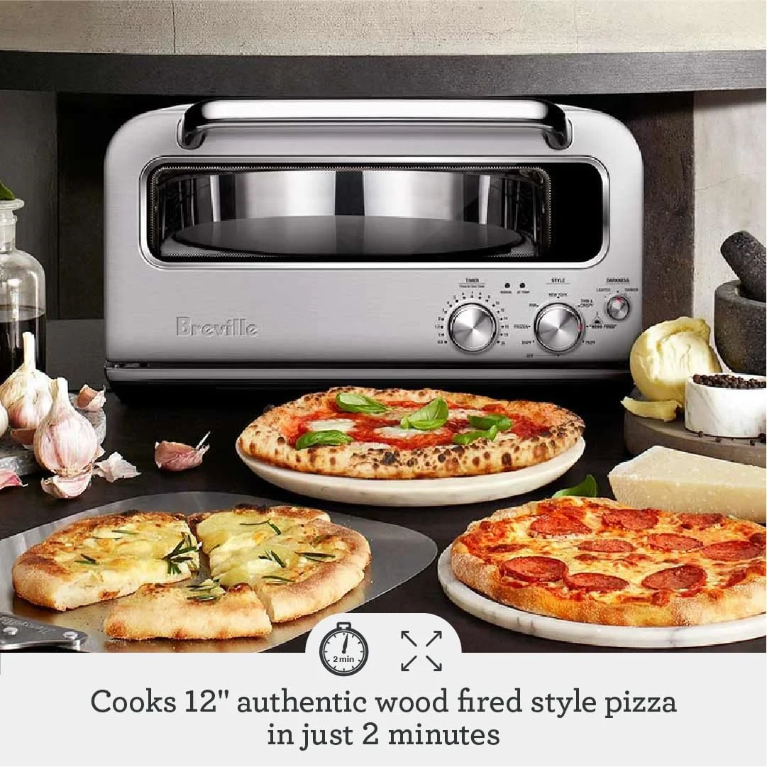 10.3" 1800 Watts Electric Pizza Oven, Silver Brushed Stainless Steel - Image 2