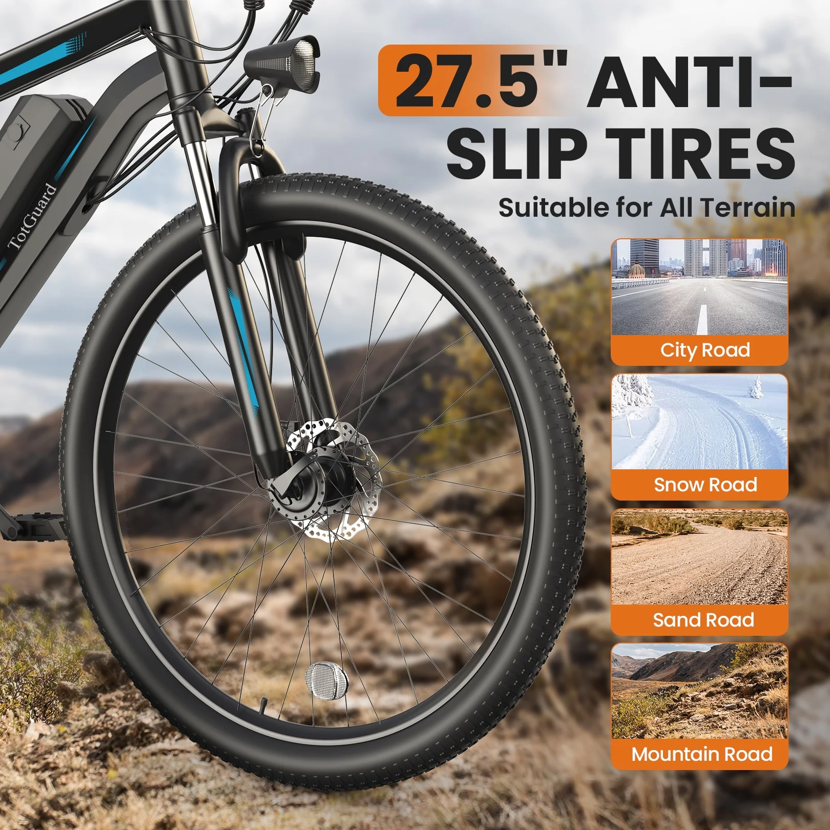 Totguard Electric Bike for Adults 27.5" E - Bike with 500W Motor, Electric Mountain Bike with 48V 10ah Battery, Lockable Suspension Fork, Shimano 21 Speed Gears UL2849
