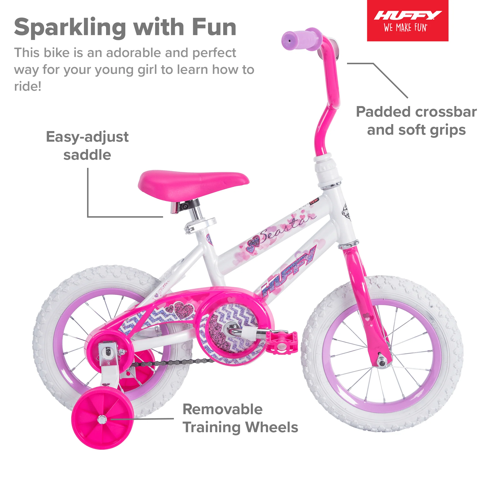 12 in. Sea Star Kids Bike for Girl ages 3 5 years, White - Image 3