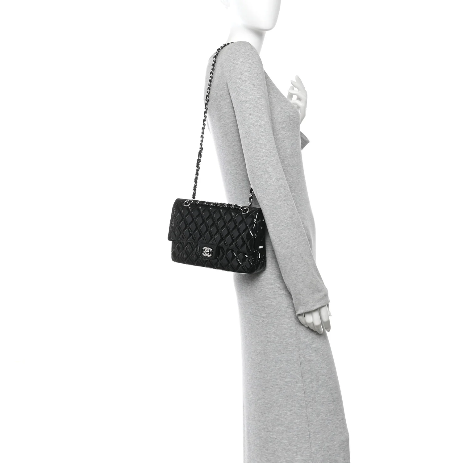 Patent Quilted Medium Double Flap Black