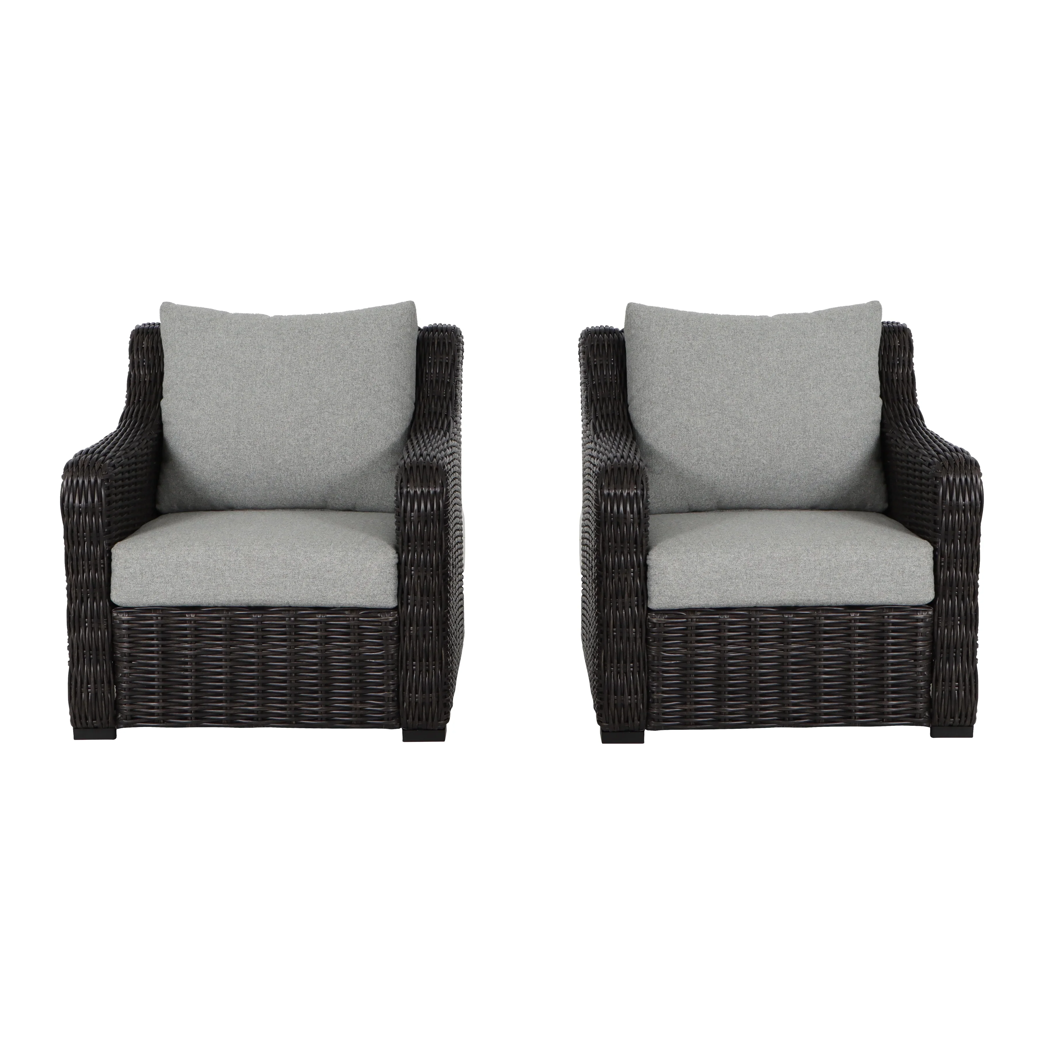 Better Homes & Gardens Bellamy  2-Pack Outdoor Wicker Club Lounge Patio Chairs, Dark Brown